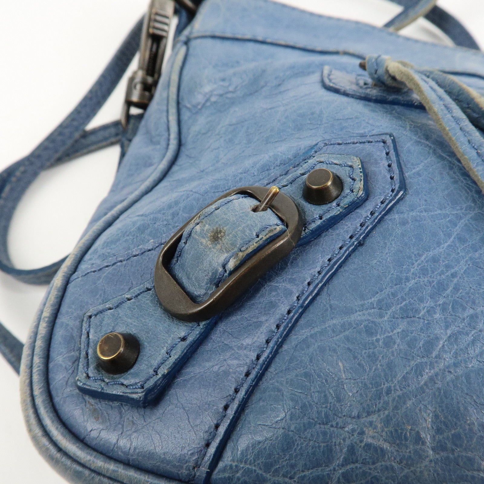 BALENCIAGA The Hip Leather Shoulder Bag Hand Bag Blue 242803