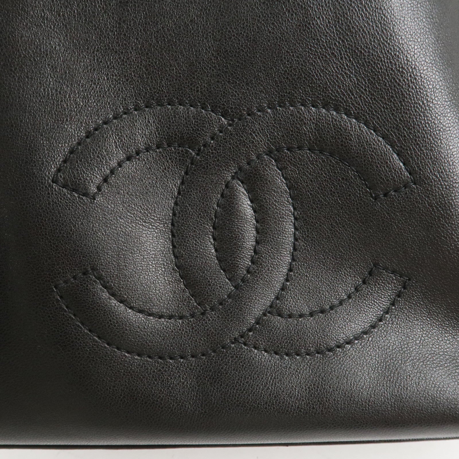 CHANEL COCO Mark Lamb Skin  Stitch Shoulder Bag Black Gold Used