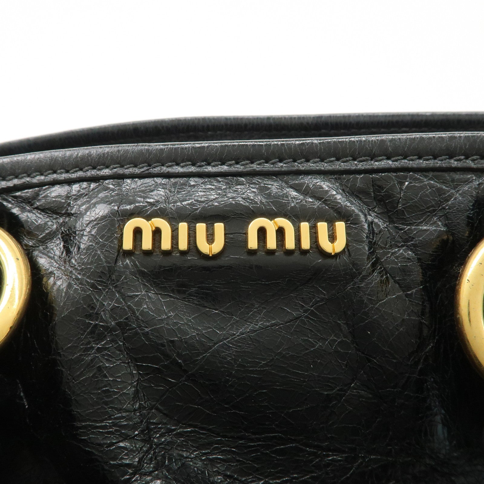 MIU MIU Leather 2Way Bag Hand Bag Shoulder Bag Black RN0685