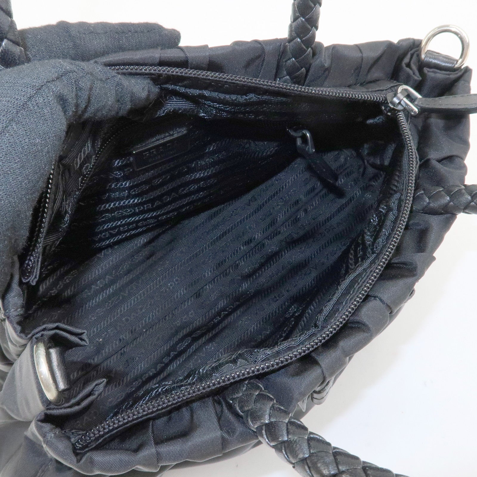 PRADA Nylon Leather Ribbon 2Way Shoulder Bag Black BN1631 Used