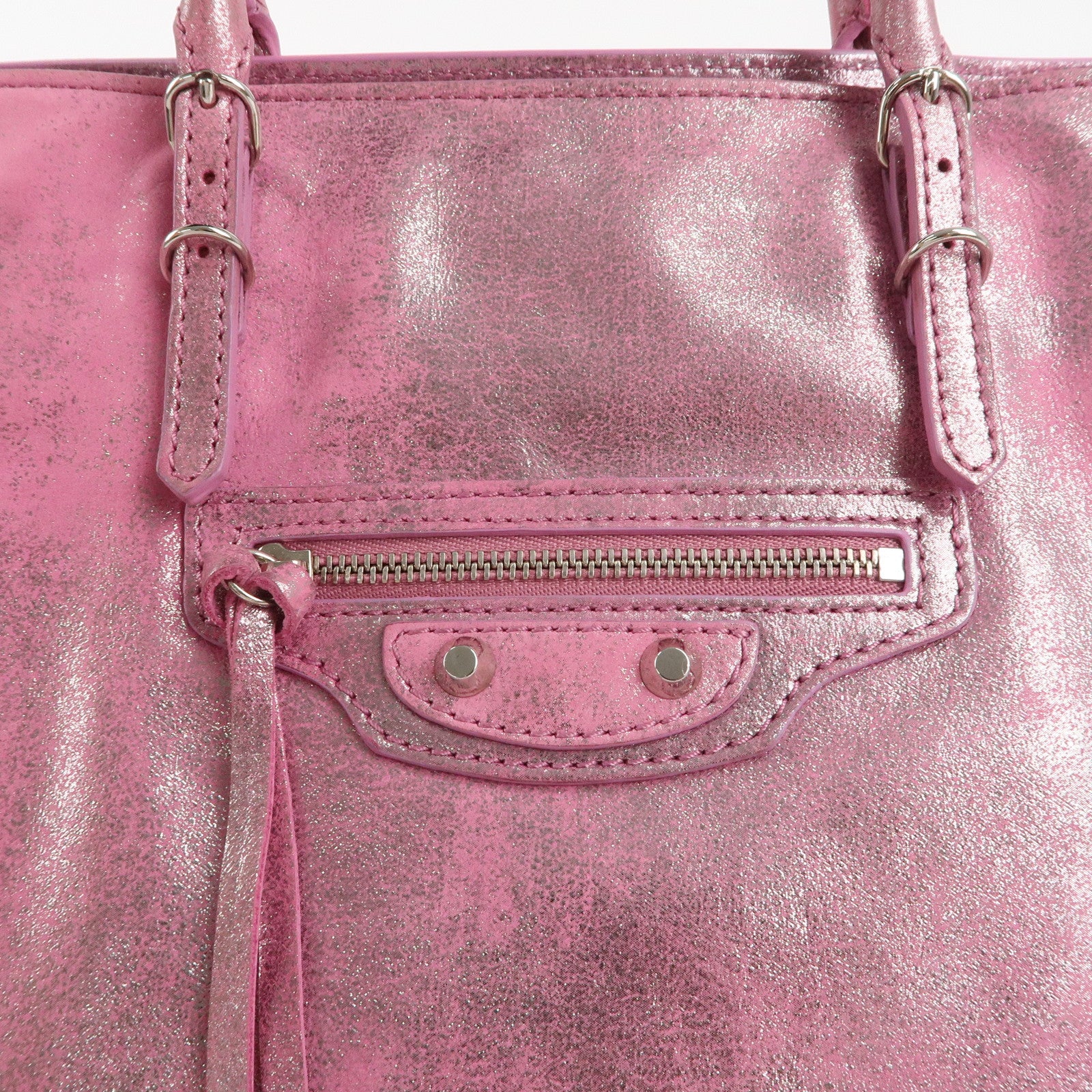 BALENCIAGA The Paper Leather Tote Bag Metallic Pink 255412