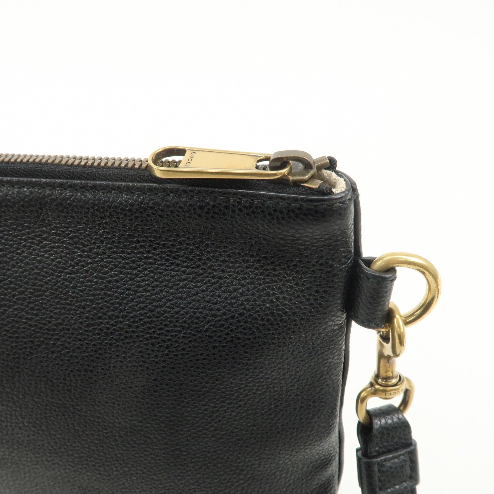 GUCCI Sherry Leather Portfolio Clutch Bag Medium Black 572770 Used