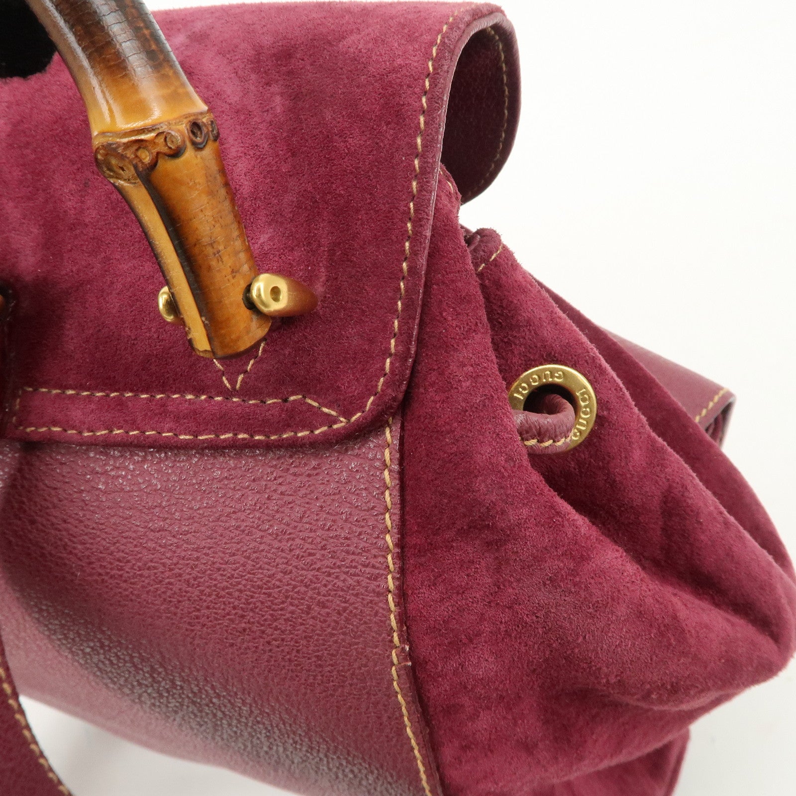 GUCCI Bamboo Suede Leather Back Pack Purple 003.2058.0016 Used