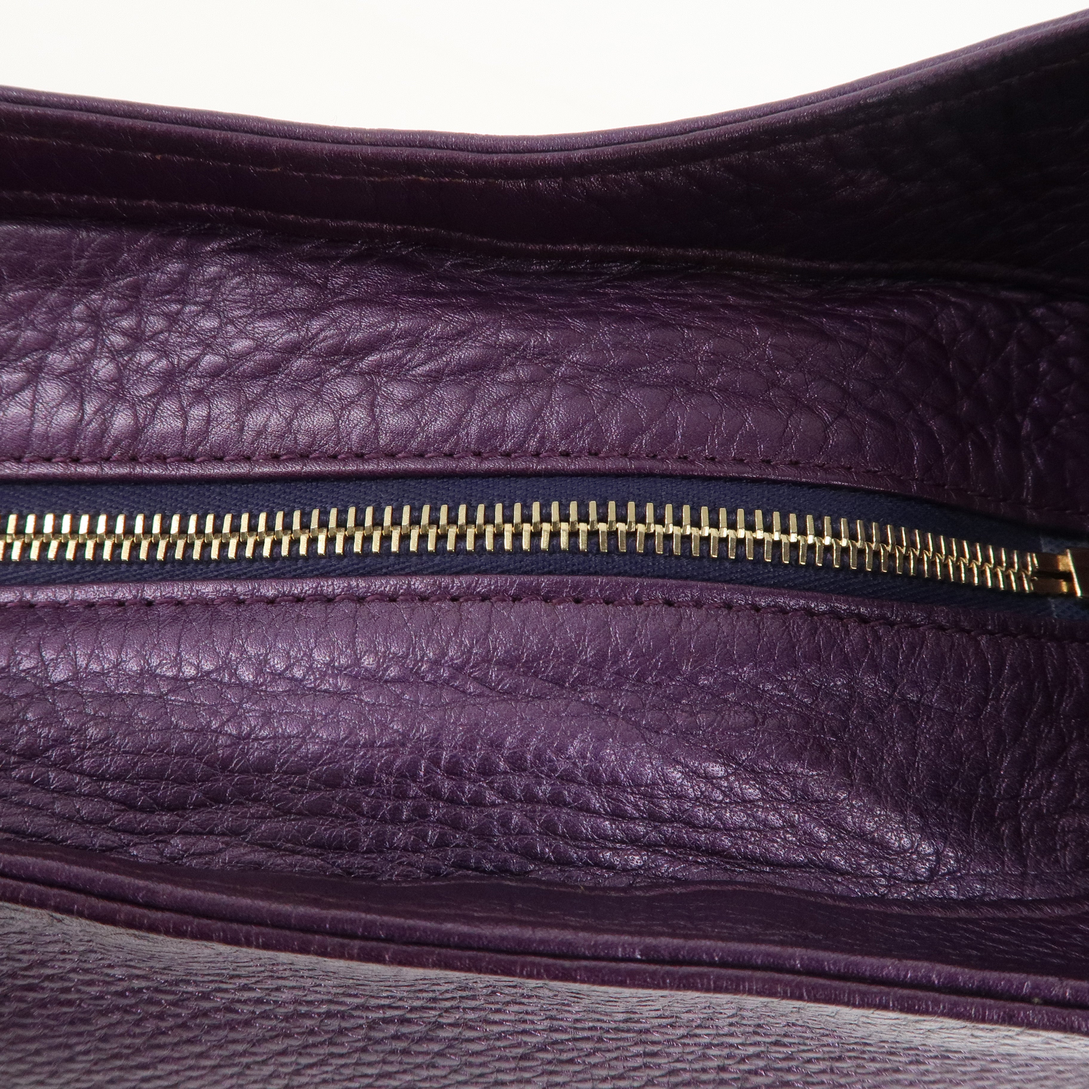 GUCCI Leather Shoulder Bag Metallic Purple 268749Used F/S