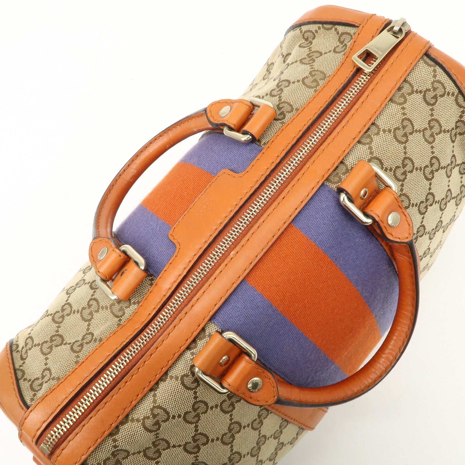 GUCCI Sherry GG Canvas Leather 2Way Boston Bag Orange 247205 Used