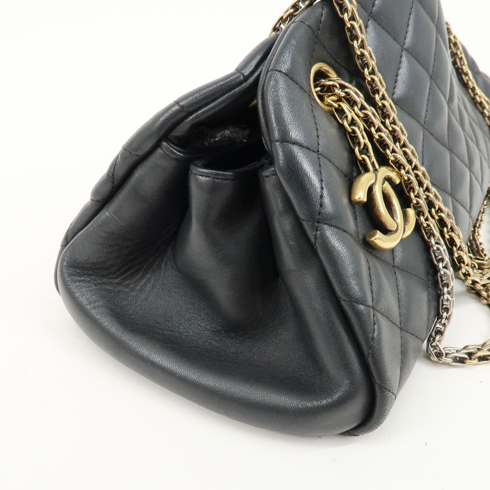 CHANEL Matelasse Lamb Skin Mademoiselle Bowling Bag Black