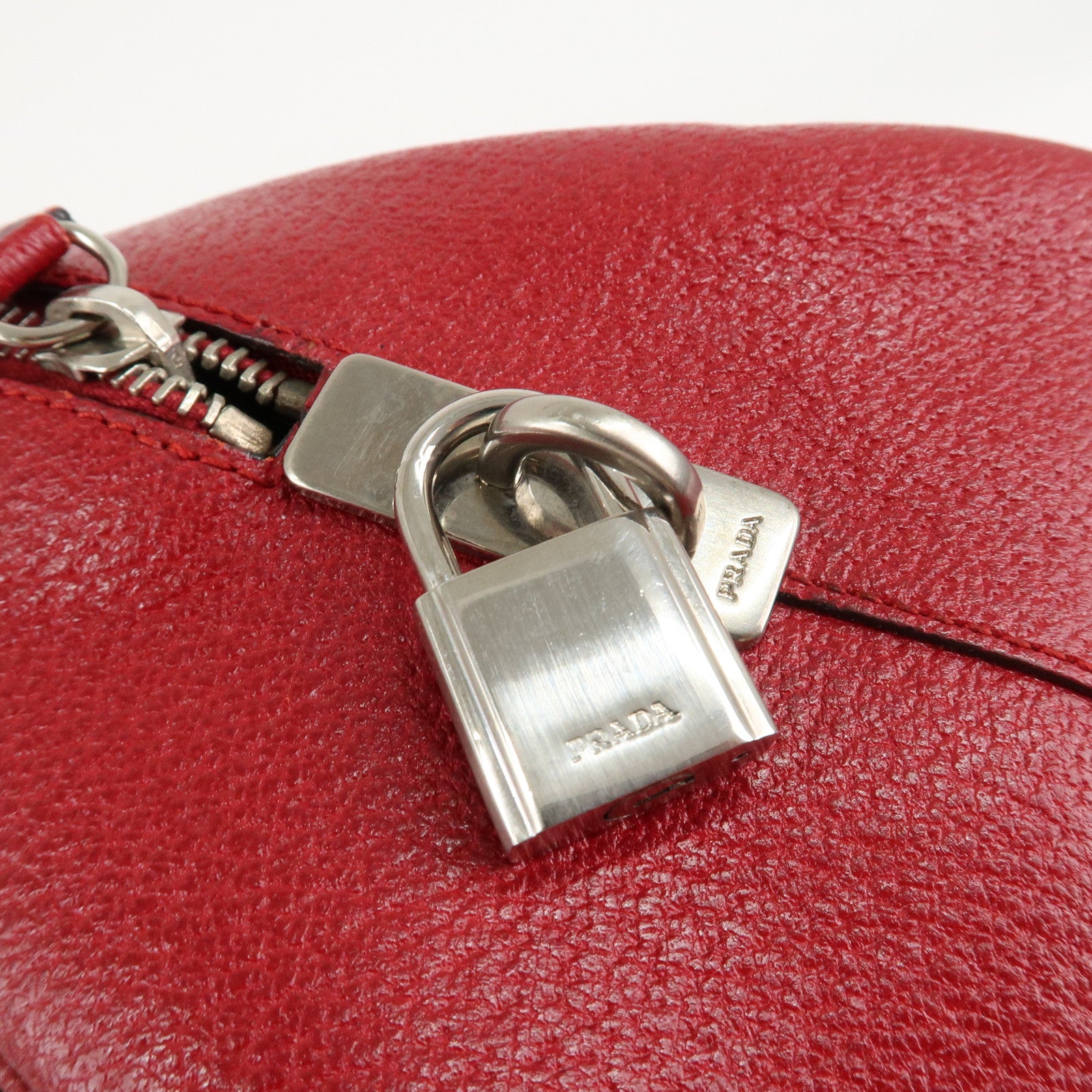 PRADA Leather Shoulder Bag Hand Bag Red B10748 F/S Used