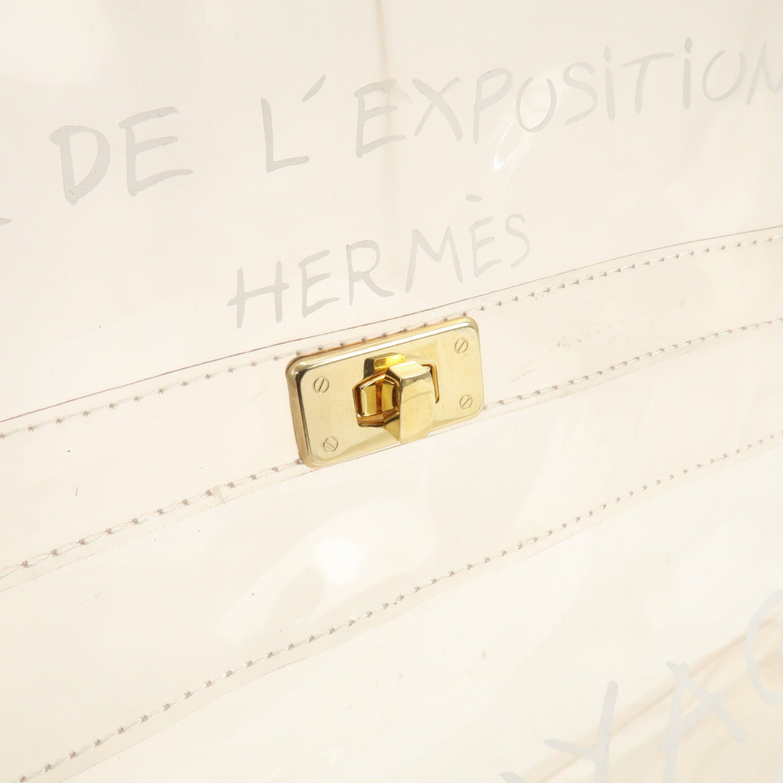 HERMES Vinyl Kelly Hand Bag Clear Transparent Gold Hardware Used