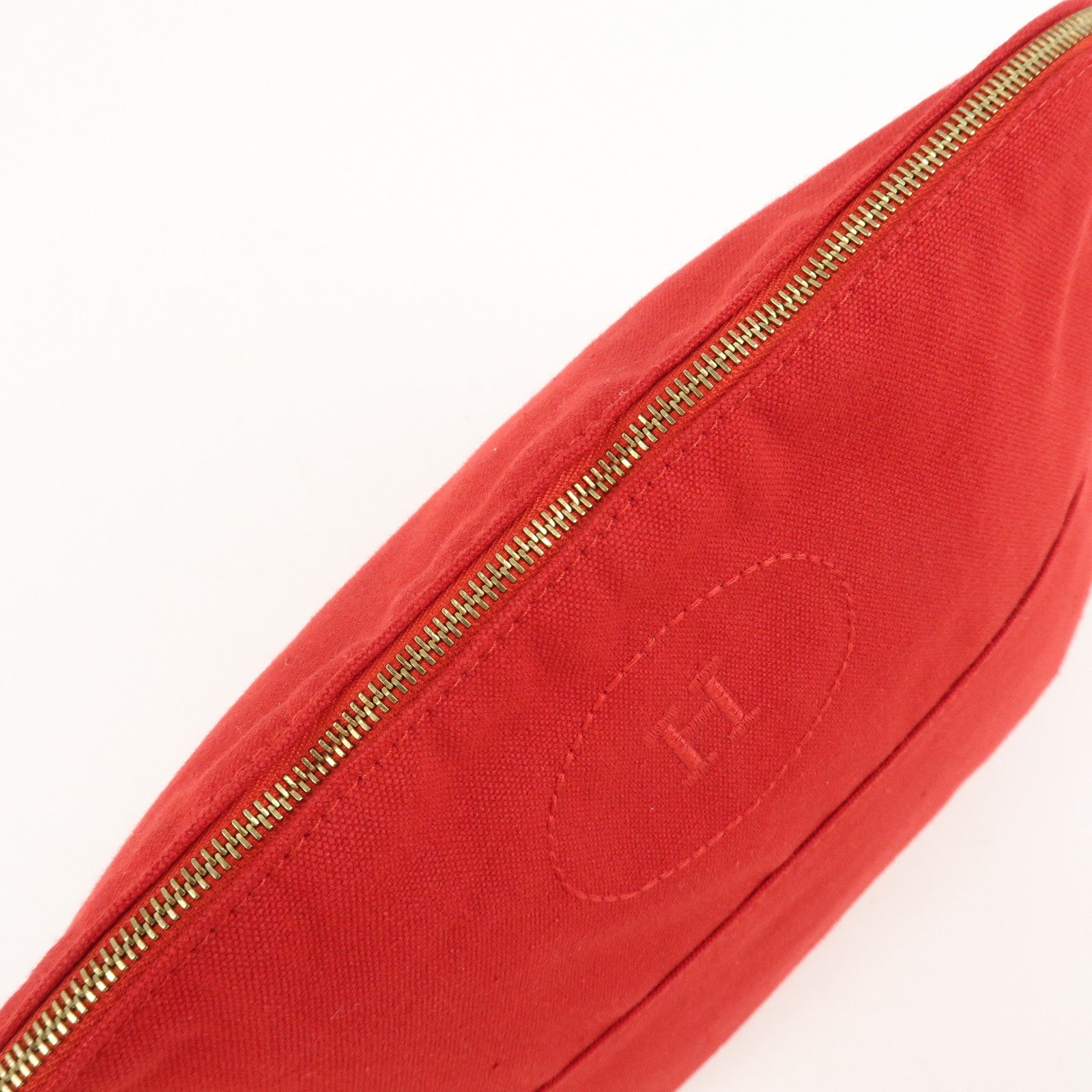 HERMES Canvas Leather Bolide Pouch GM Cosmetic Pouch Red Used