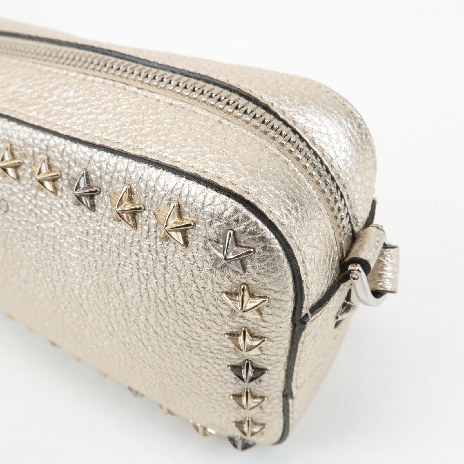 JIMMY CHOO Leather Studs Small Shoulder Bag Silver