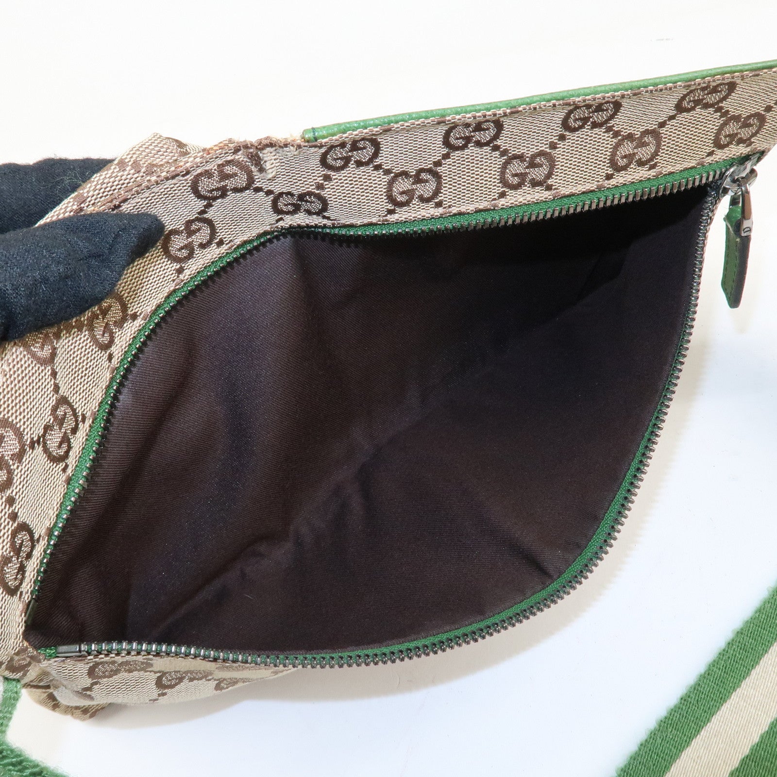 GUCCI GG Canvas Leather Waist Bag Waist Pouch Beige Green 28566 Used