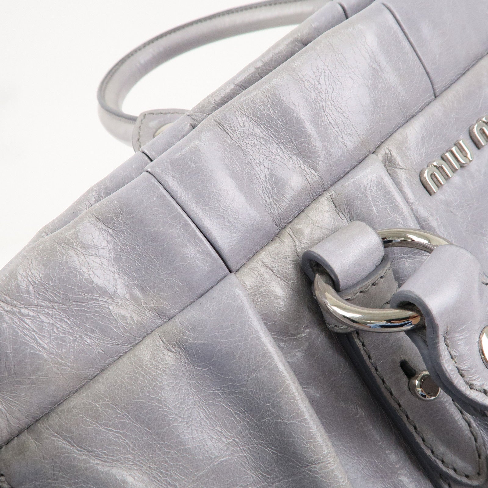 MIU MIU Leather 2Way Shoulder Bag Hand Bag Gray RT0383