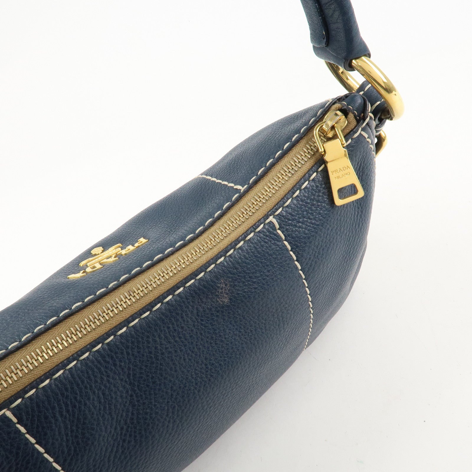 PRADA Soft Calf Leather Shoulder Bag Hand Bag Blue BR4690