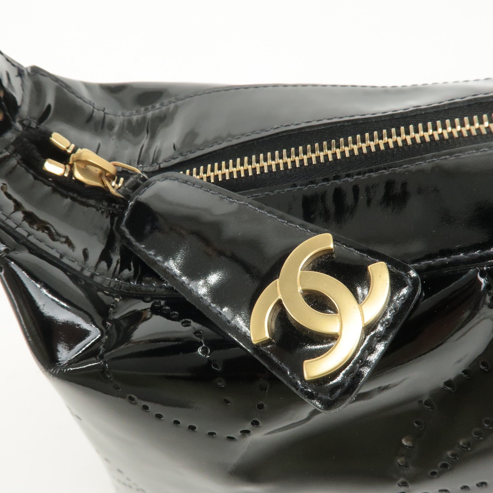 CHANEL Camellia Patent Leather One Shoulder Bag Black Used