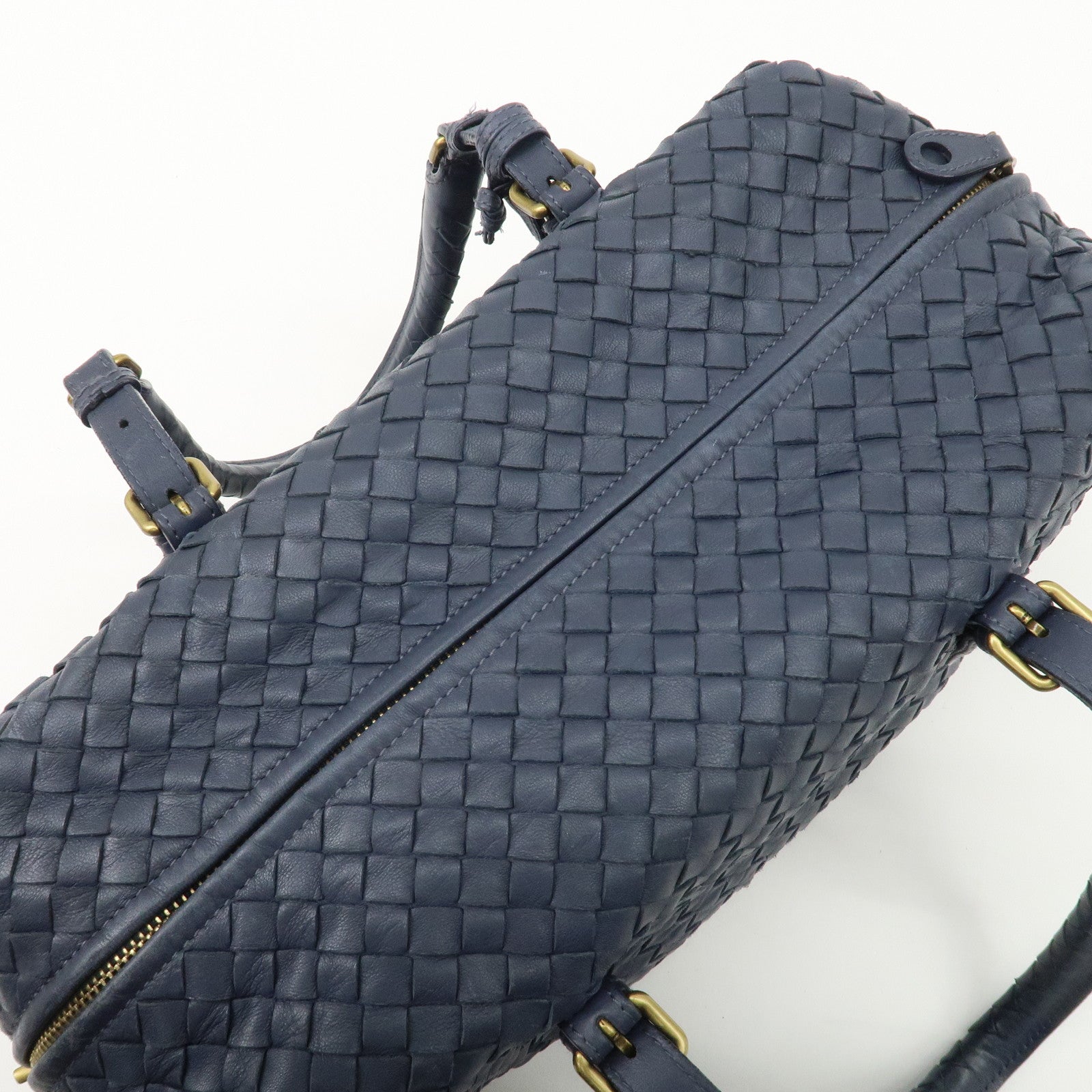 BOTTEGA VENETA Intrecciato Leather Hand Bag Shoulder Bag Navy