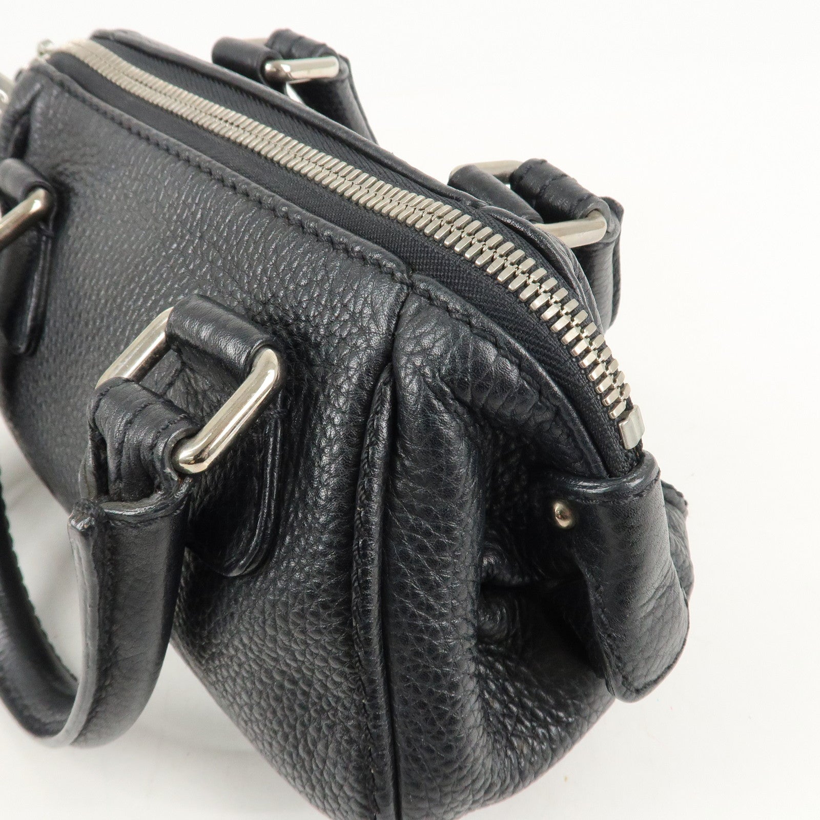 CHANEL Leather Mini Boston Bag Hand Bag Black A23050 Used