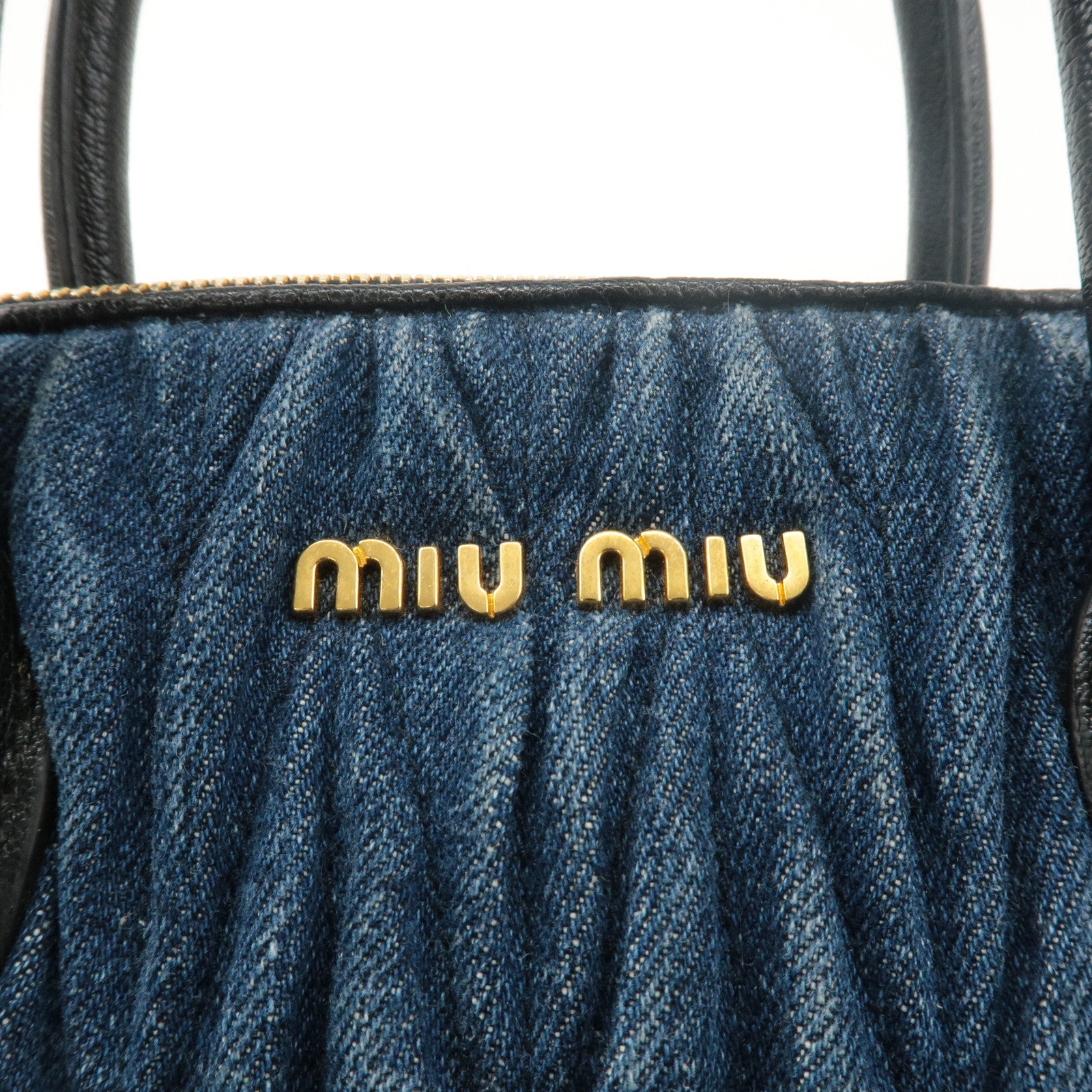 MIU MIU Matelasse Denim 2Way Shoulder Hand Bag Blue 5BA003