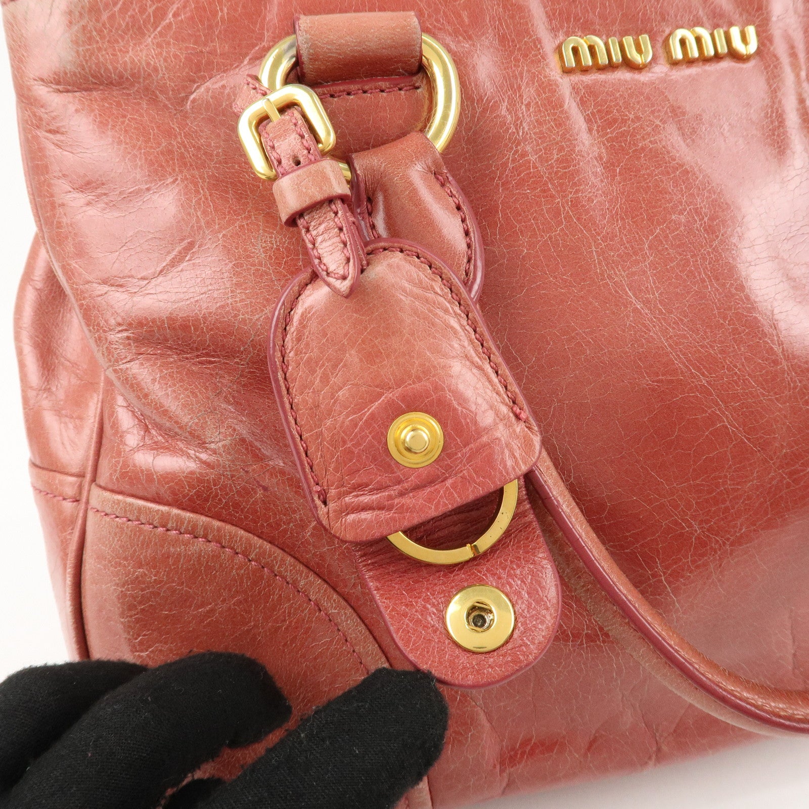 MIU MIU Leather 2 Way Bag Hand Bag Shoulder Bag Pink Used