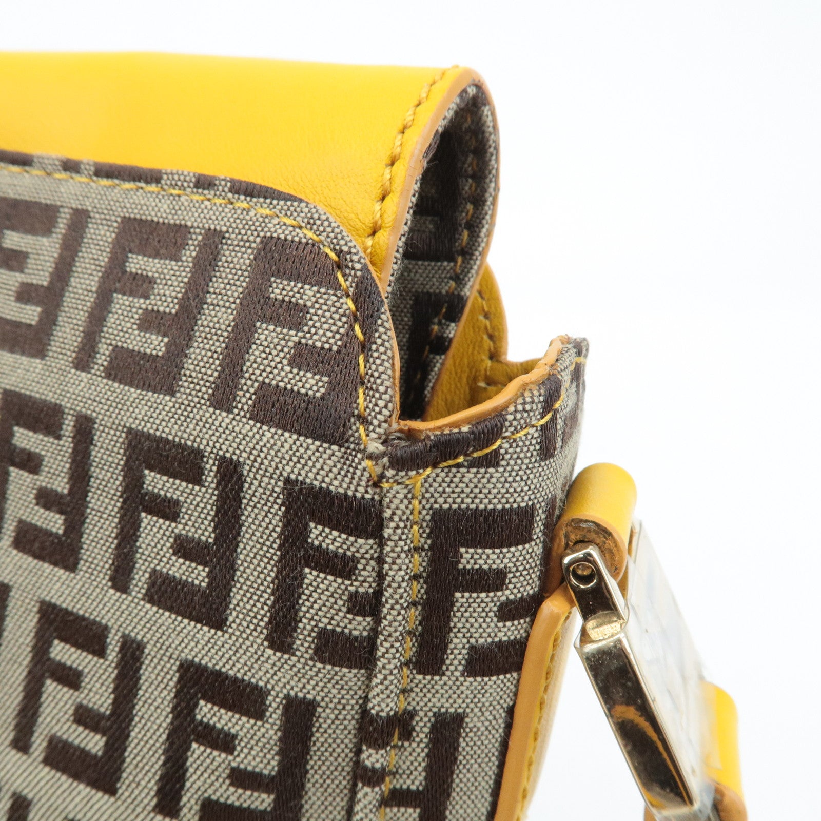 FENDI Zucchino Canvas Leather Shoulder Bag BrownYellow 8BT175