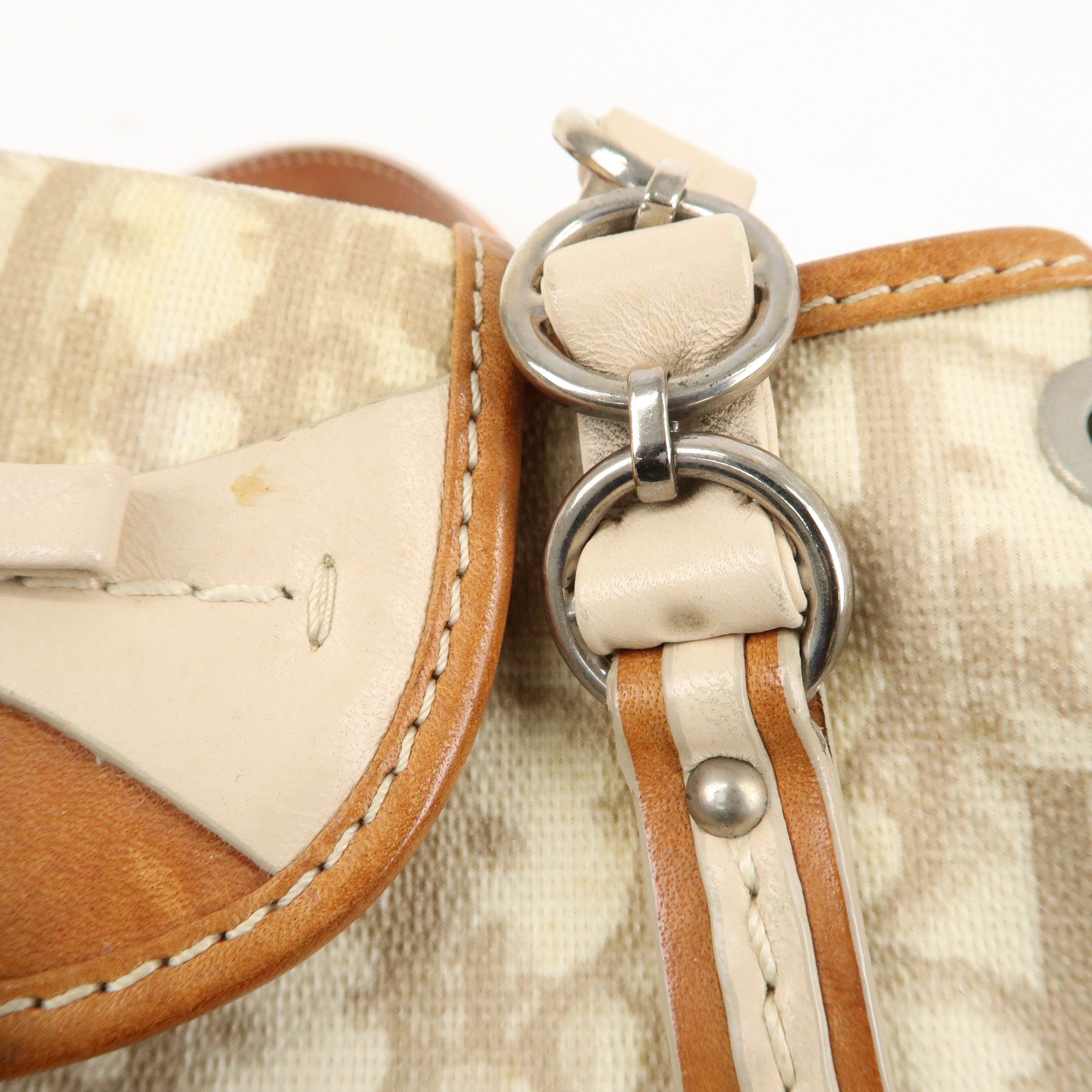 Christian Dior Trotter PVC Leather Hand Bag Beige Brown