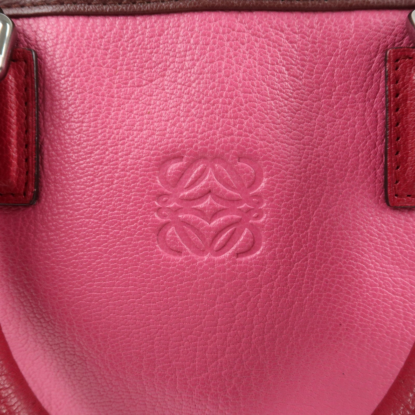 LOEWE Anagram Leather Amazona 28 Hand Bag Pink Bordeaux Used