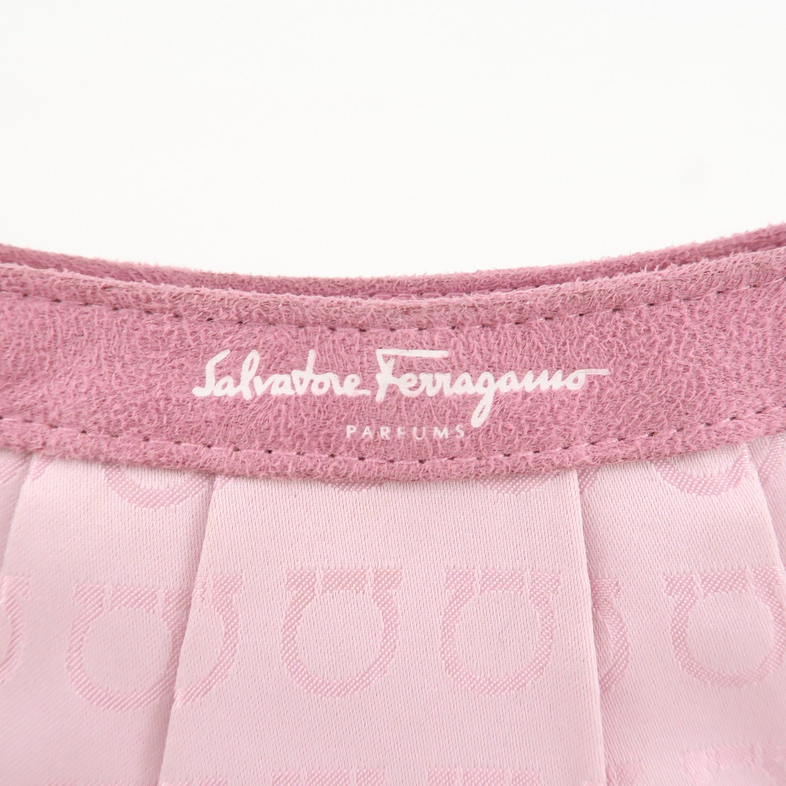 Ferragamo Gancini Canvas Suede Accessories Pouch HandBag Pink Used