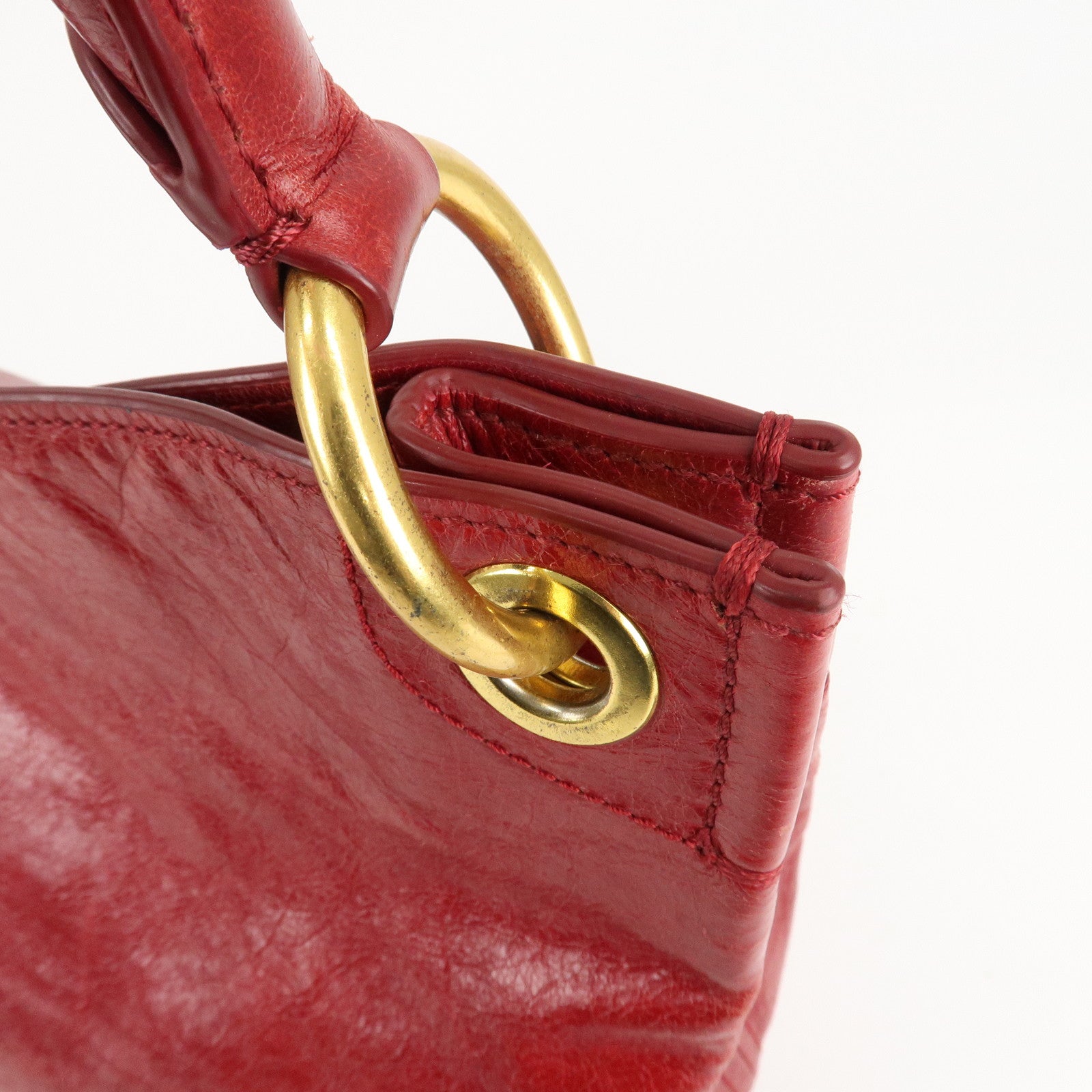 PRADA Logo Leather One Shoulder Bag Red BR4829