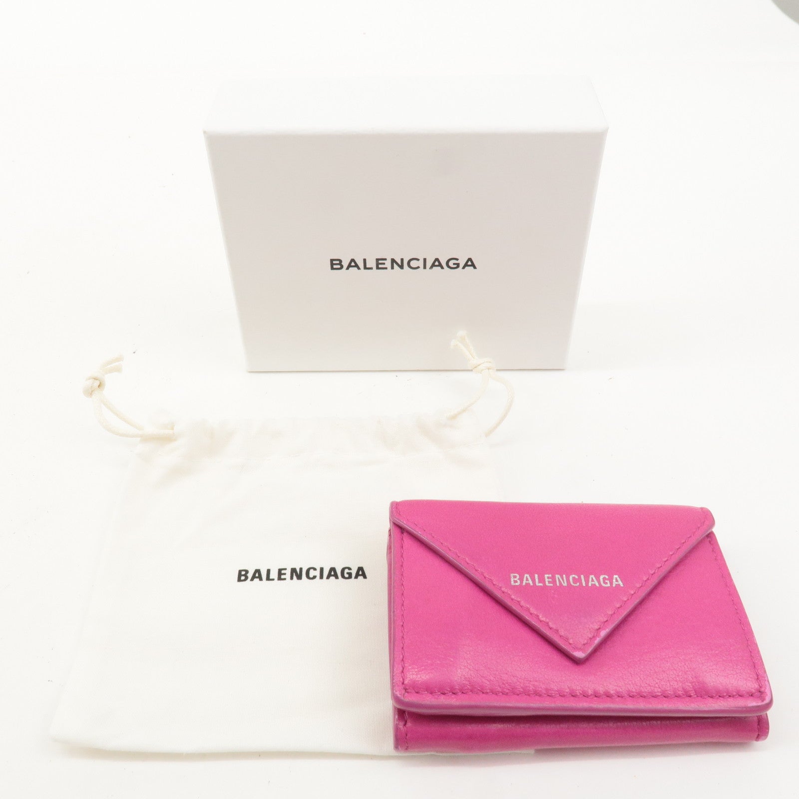 BALENCIAGA Leather Paper Mini Wallet Rose Magenta 391446