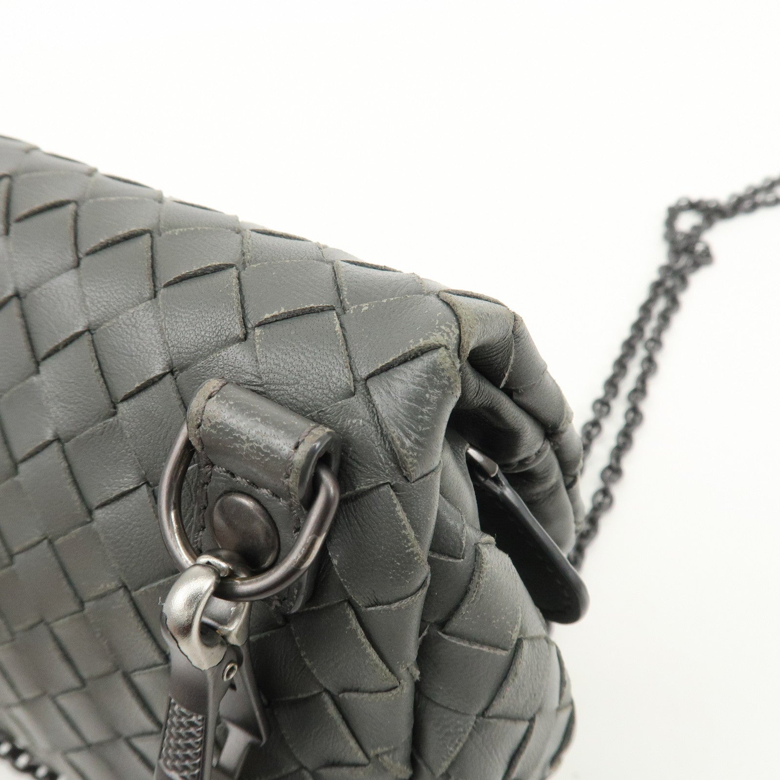 BOTTEGA VENETA Intrecciato Leather Chain Shoulder Bag Gray 310774