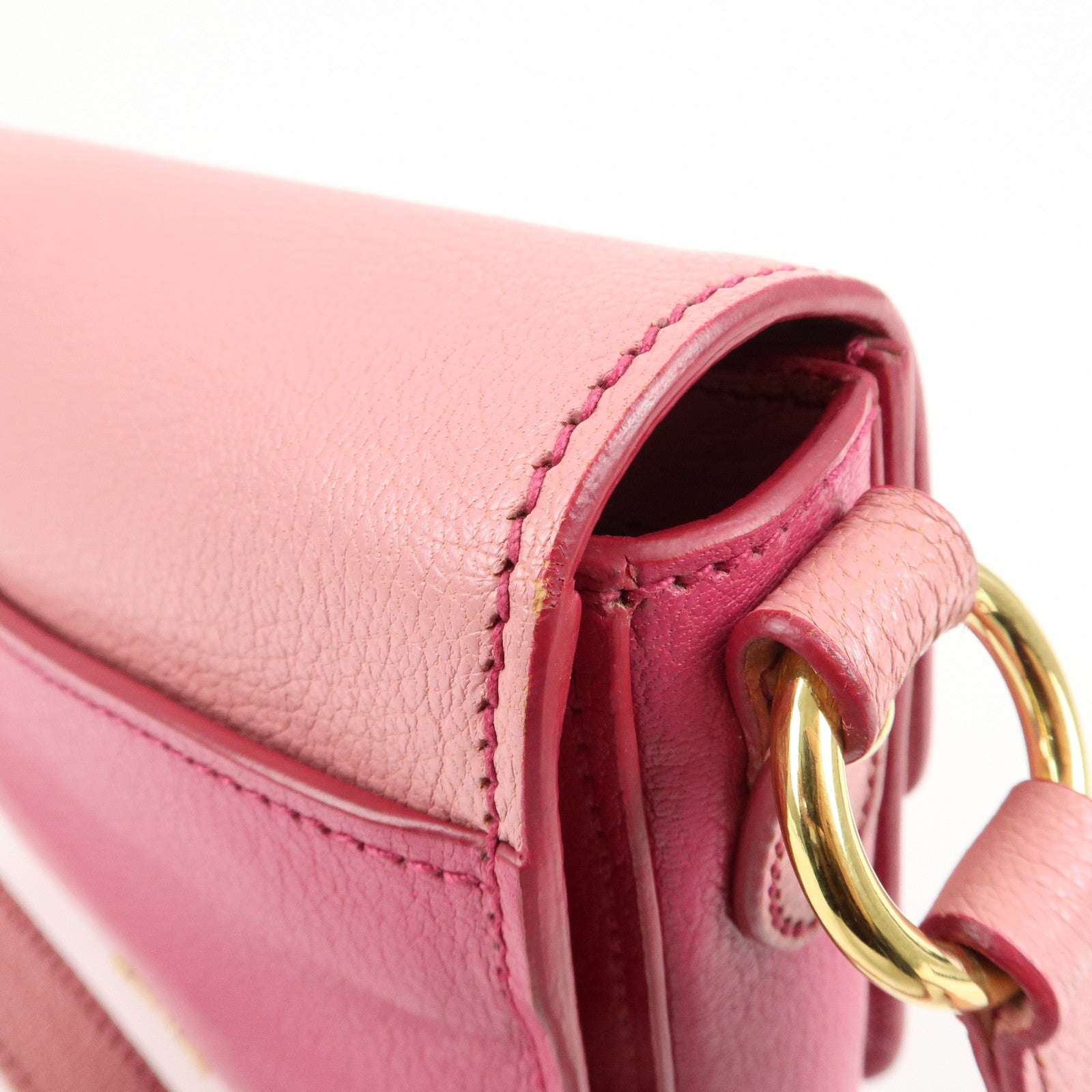 MIU MIU Madras Leather Bicore bicolor Shoulder Bag Pink Used