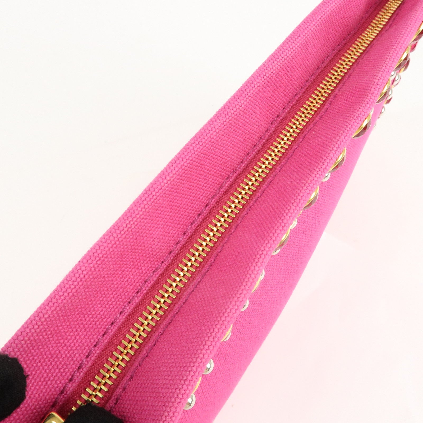 PRADA Canvas Bijoux Studded Clutch Bag Pink BP521O Used