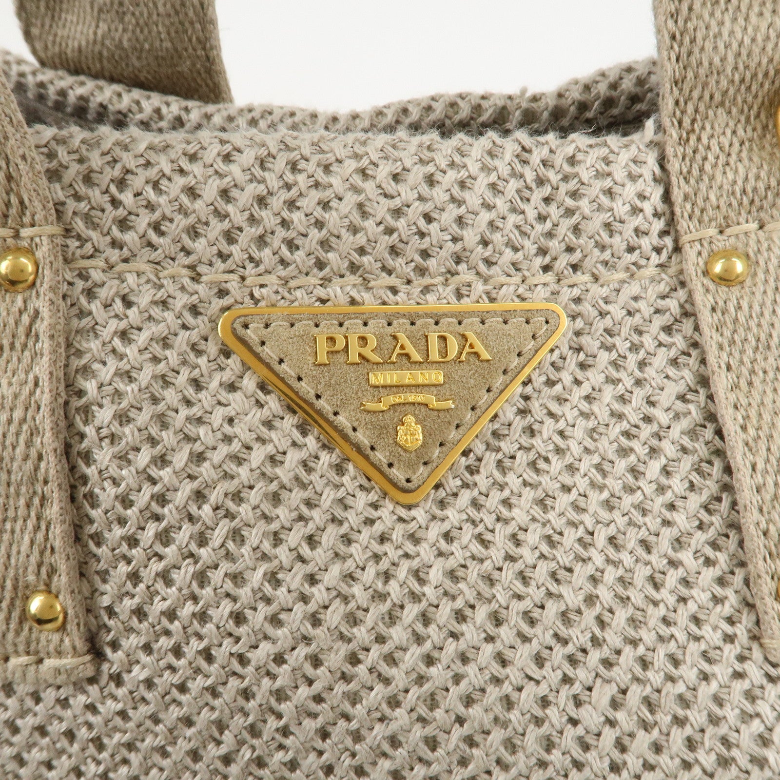 PRADA Logo Canapa Linen Canvas 2Way Tote Bag Shoulder Bag BN2038 Used