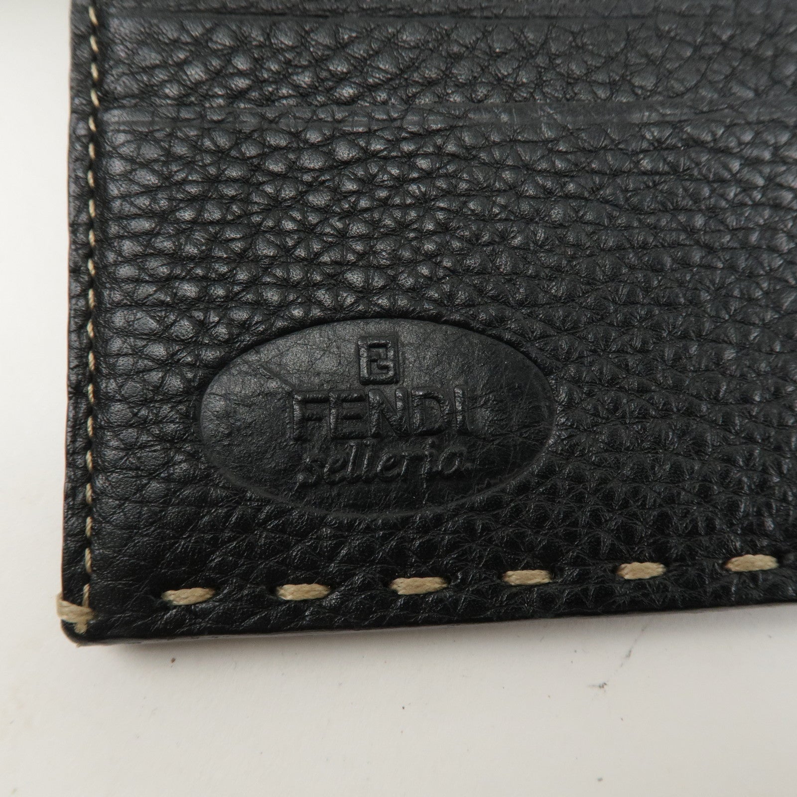 FENDI Selleria Leather W Hook Bifold Long Wallet Black 8M0144