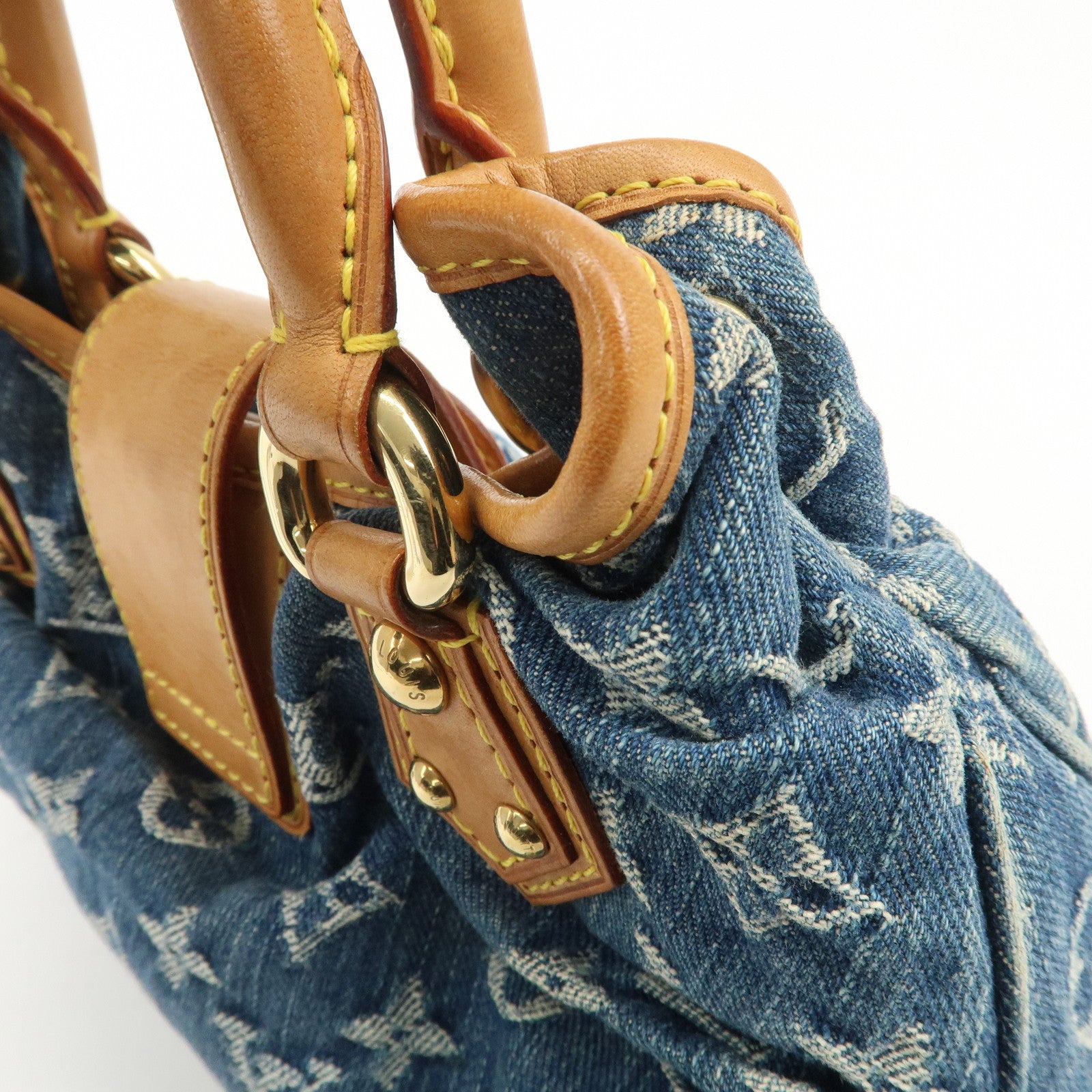 Louis Vuitton Monogram Denim Pleaty Hand Bag Blue M95020 Used