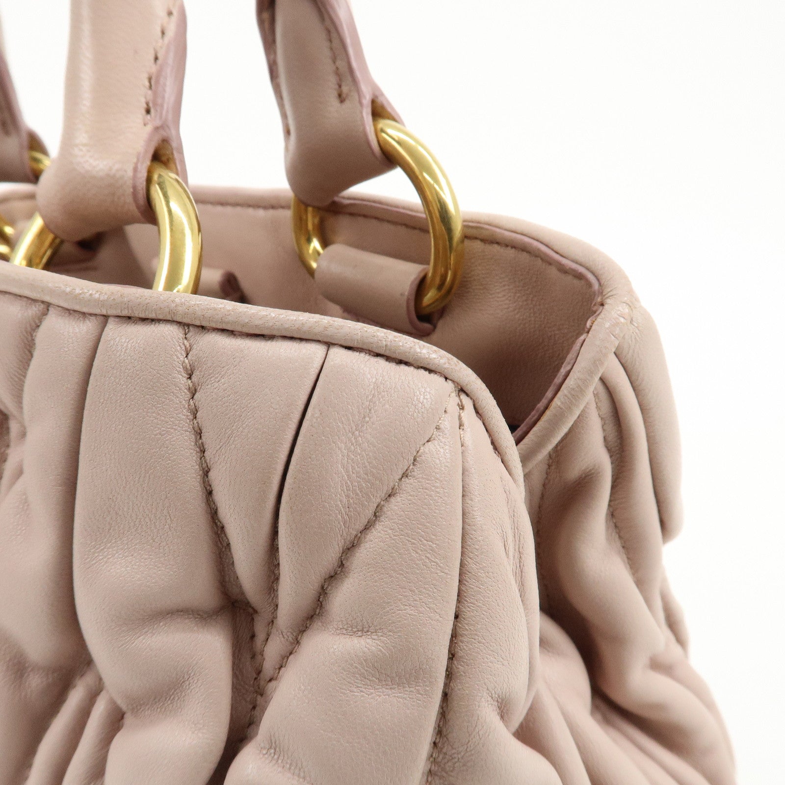 MIU MIU Matelasse Leather 2Way Shoulder Hand Bag Pink Beige