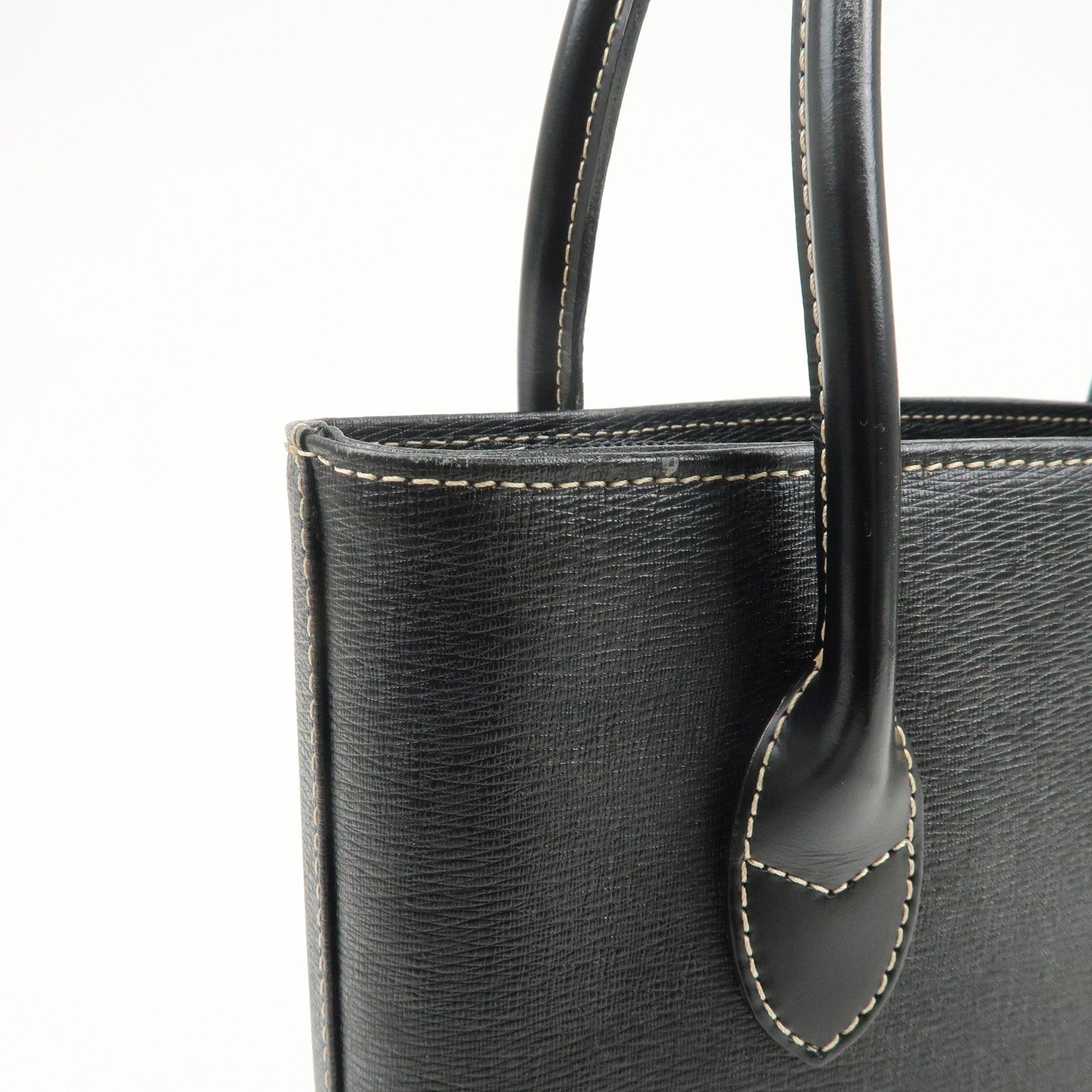 BURBERRY Logo Leather Tote Bag Hand Bag Black