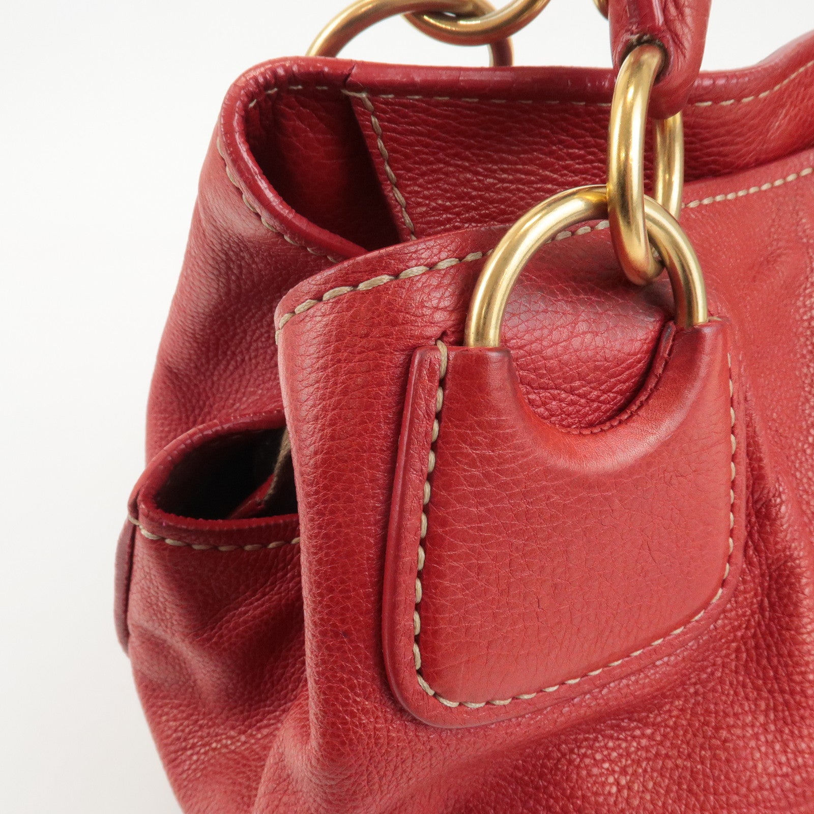 MIU MIU Logo Leather Shoulder Bag Tote Bag Red Used