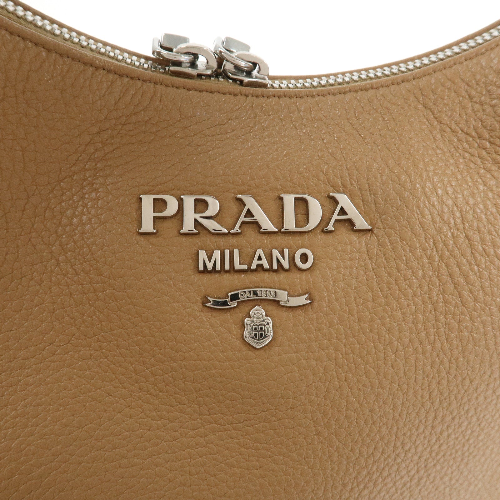 PRADA Logo Leather One Shoulder Bag Hand Bag Light Brown