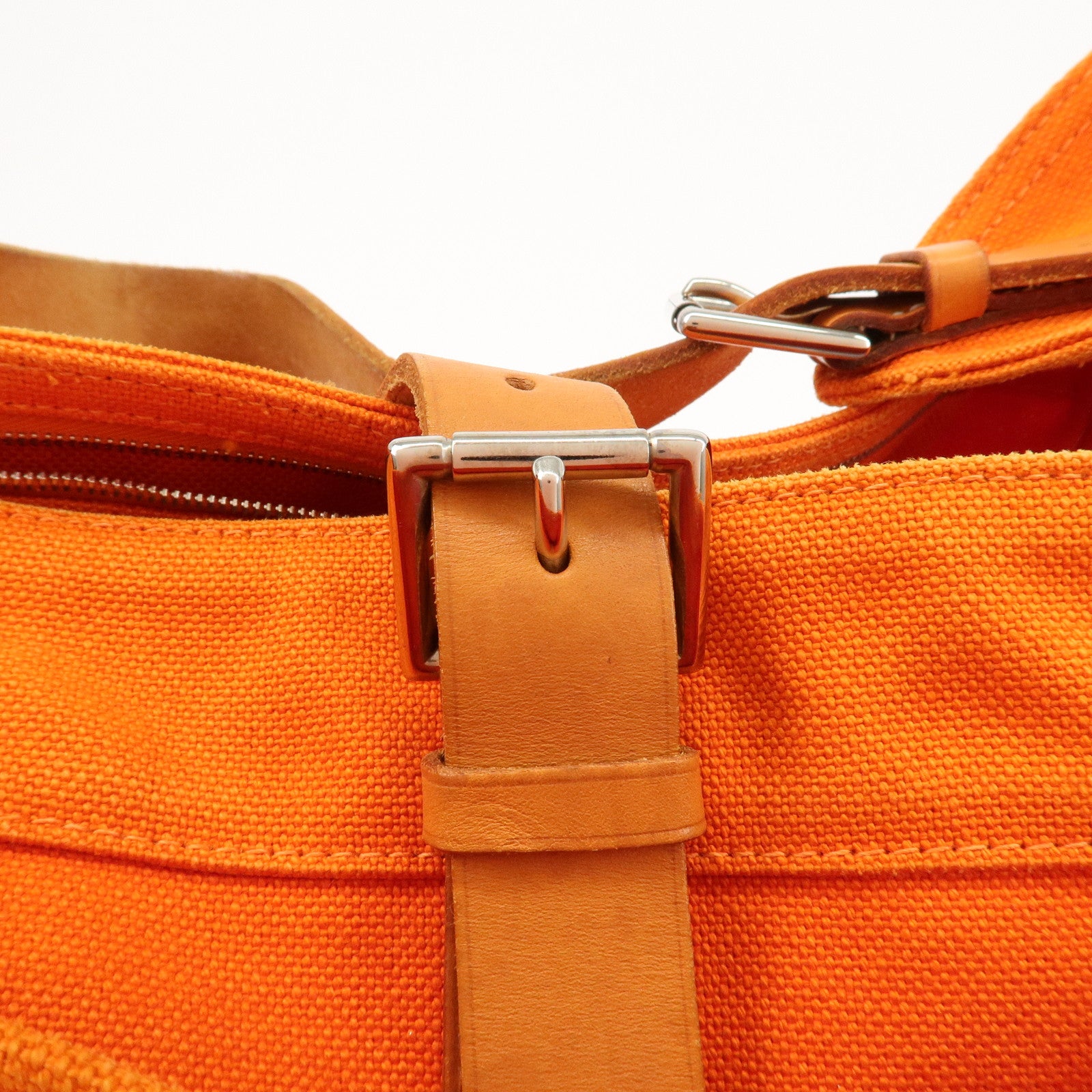 HERMES Marwari GM Canvas Leather □〇 Stamped Shoulder Bag Orange Used