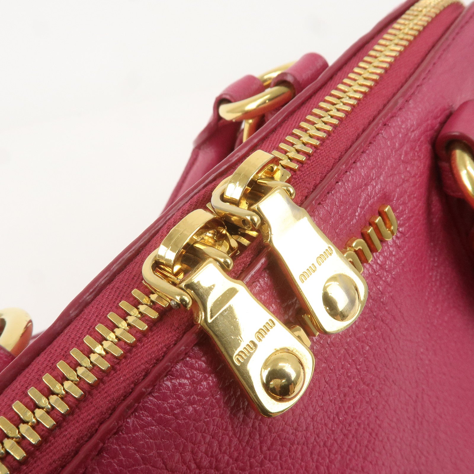 MIU MIU Leather 2WAY Boston Bag Hand Bag Shoulder Bag Pink