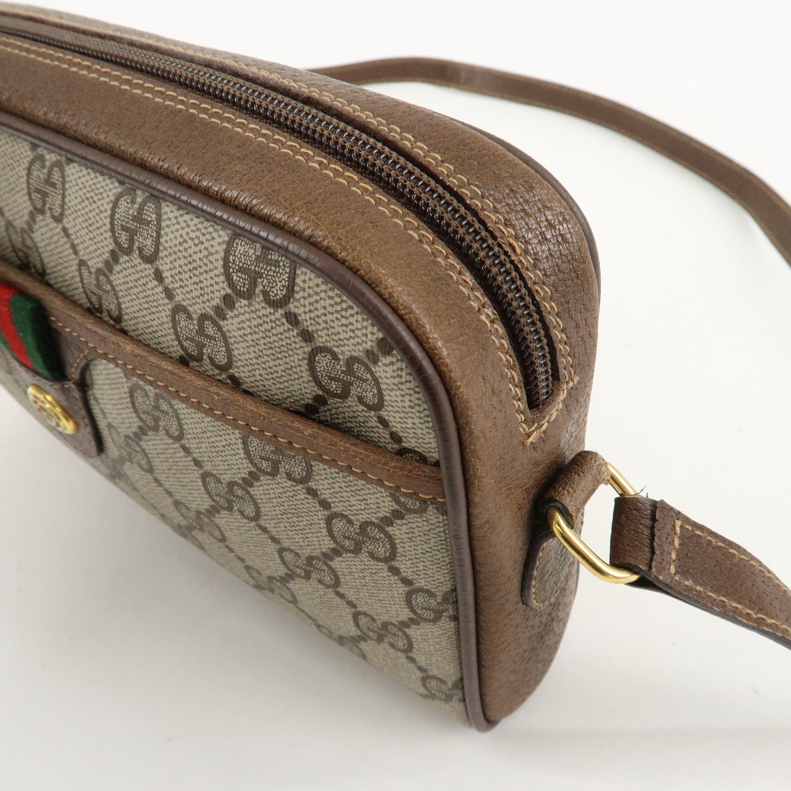 GUCCI Old GUCCI Sherry GG Plus Leather Shoulder Bag Beige Brown