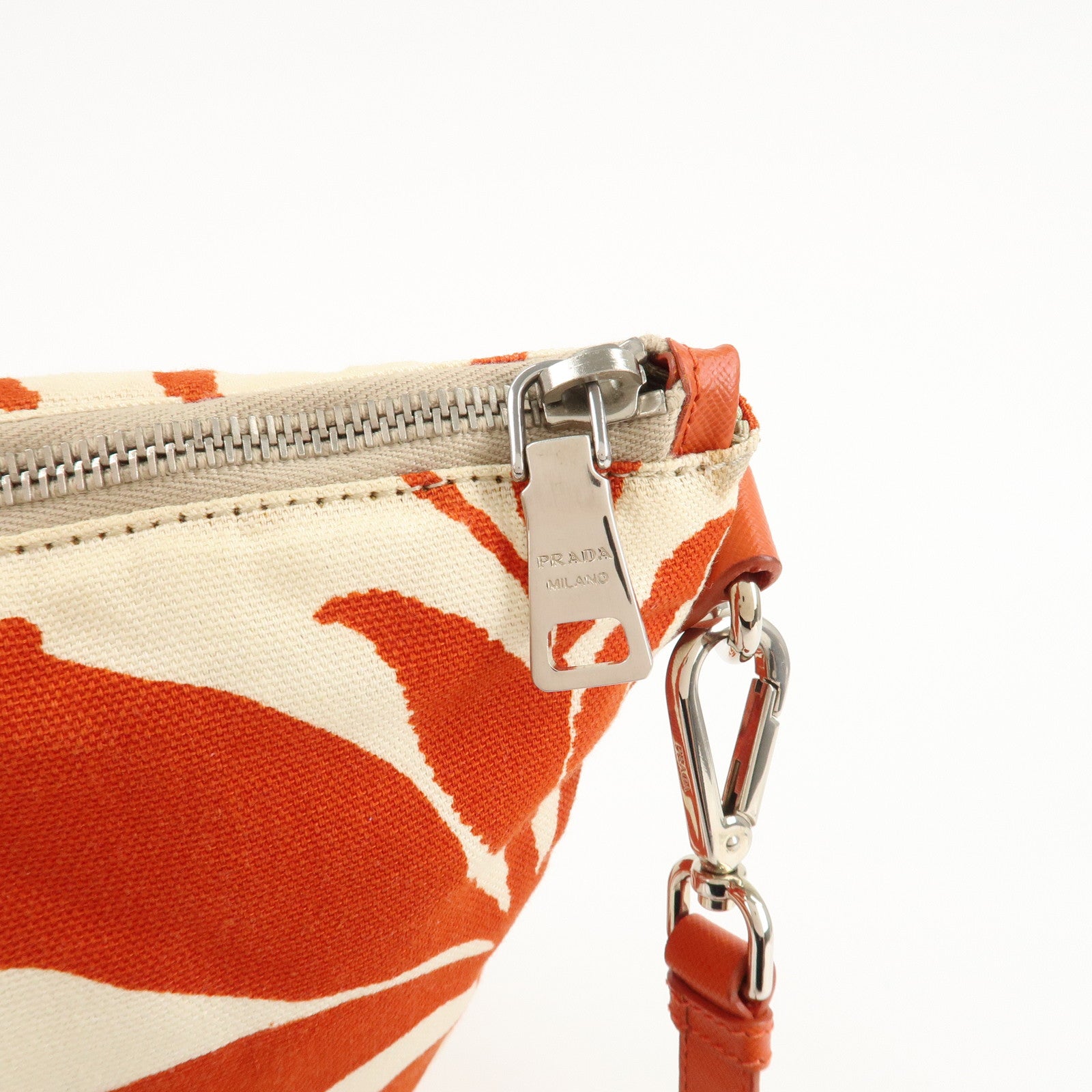 PRADA Canvas Leather 2Way Bag Shoulder Bag Orange White Used