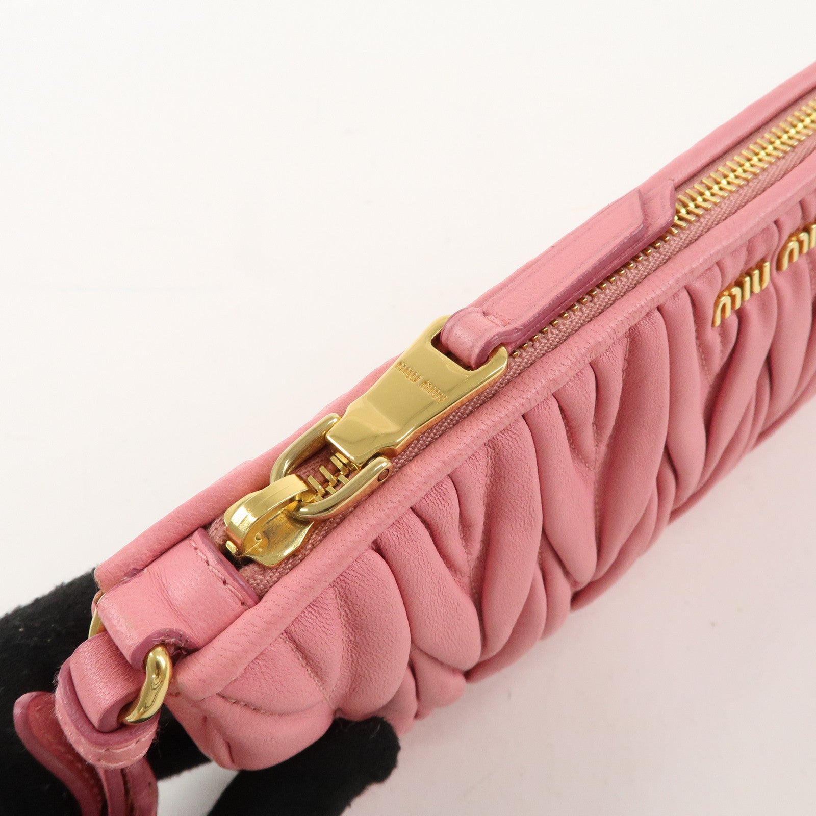 MIU MIU Matelasse Leather Pouch Clutch Bag Pink 5N1455