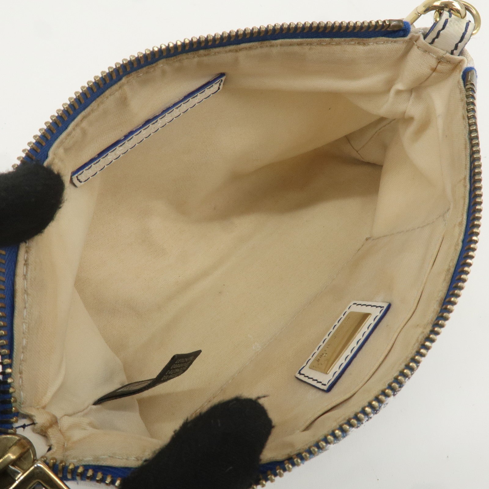 FENDI Canvas Chain Accessory Pouch Beige Blue 8BR592