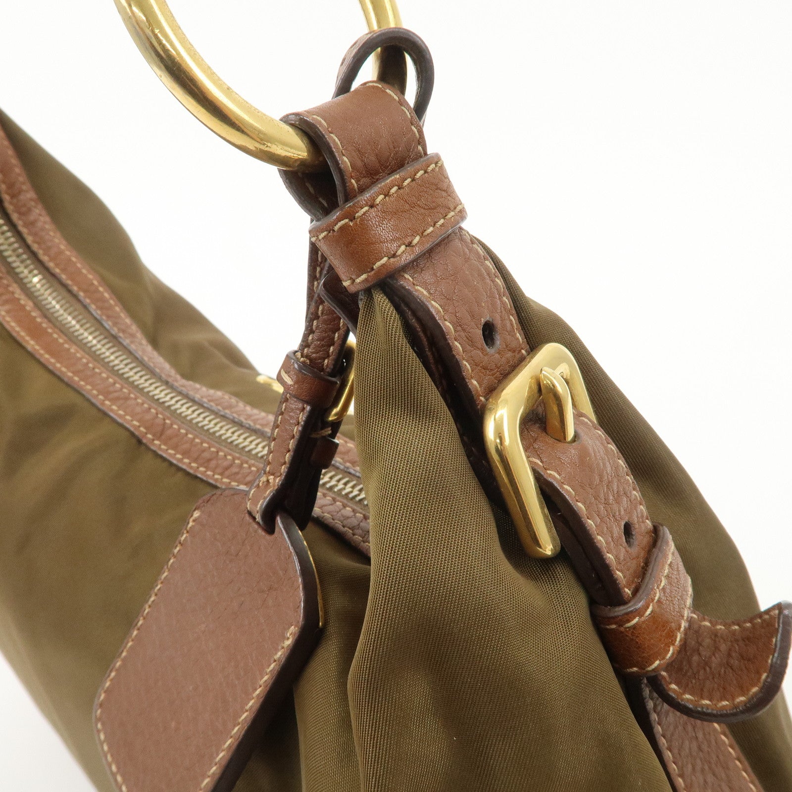 PRADA Nylon Leather Shoulder Bag Hand Bag Khaki Brown