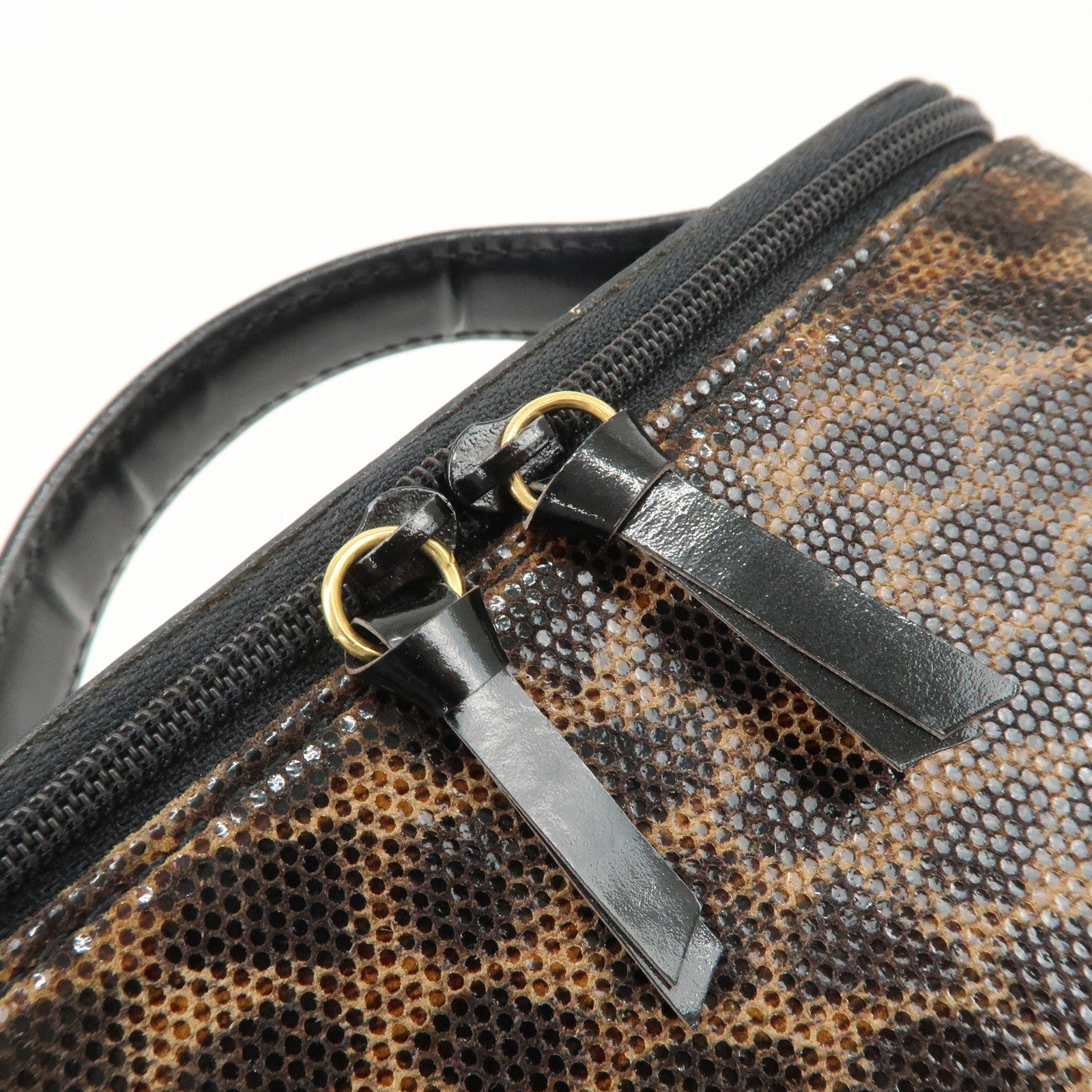 LOEWE Nylon Canvas Patent Leather Leopard Vanity Bag Black Beige