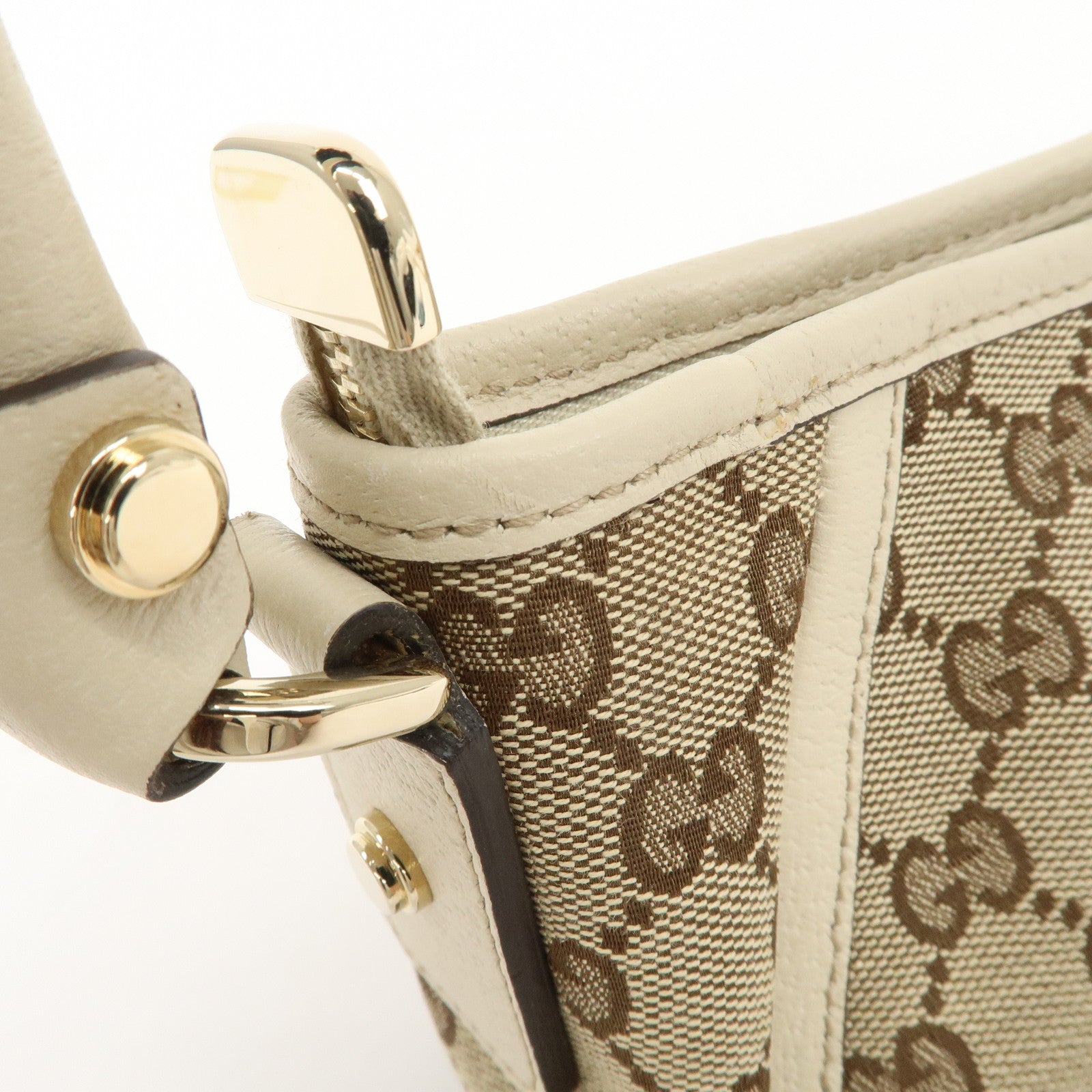 GUCCI Abbey GG Canvas Leather Shoulder Bag Beige Ivory 130939 Used