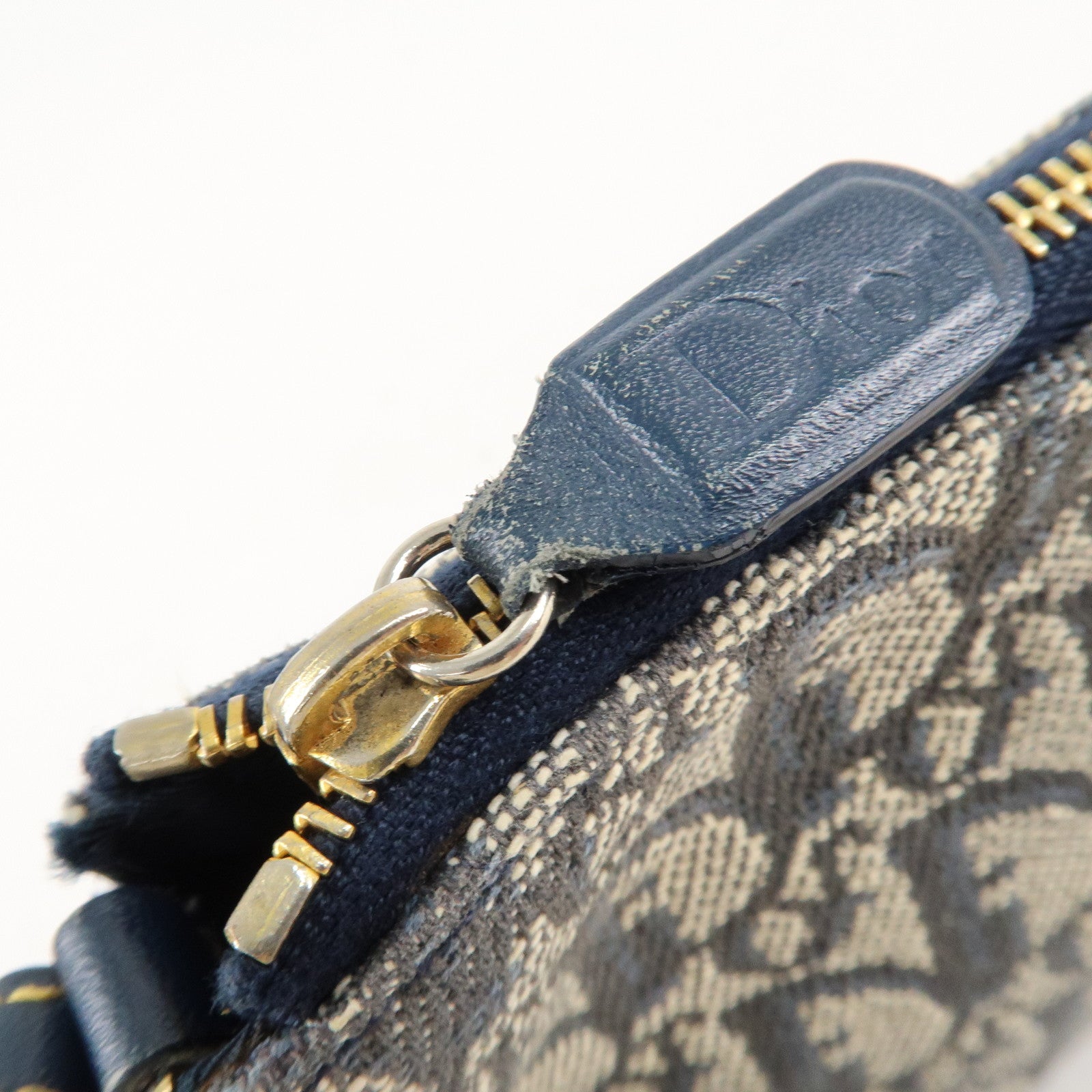 Christian Dior Trotter Jacquard Leather Saddle Hand Bag Navy Used