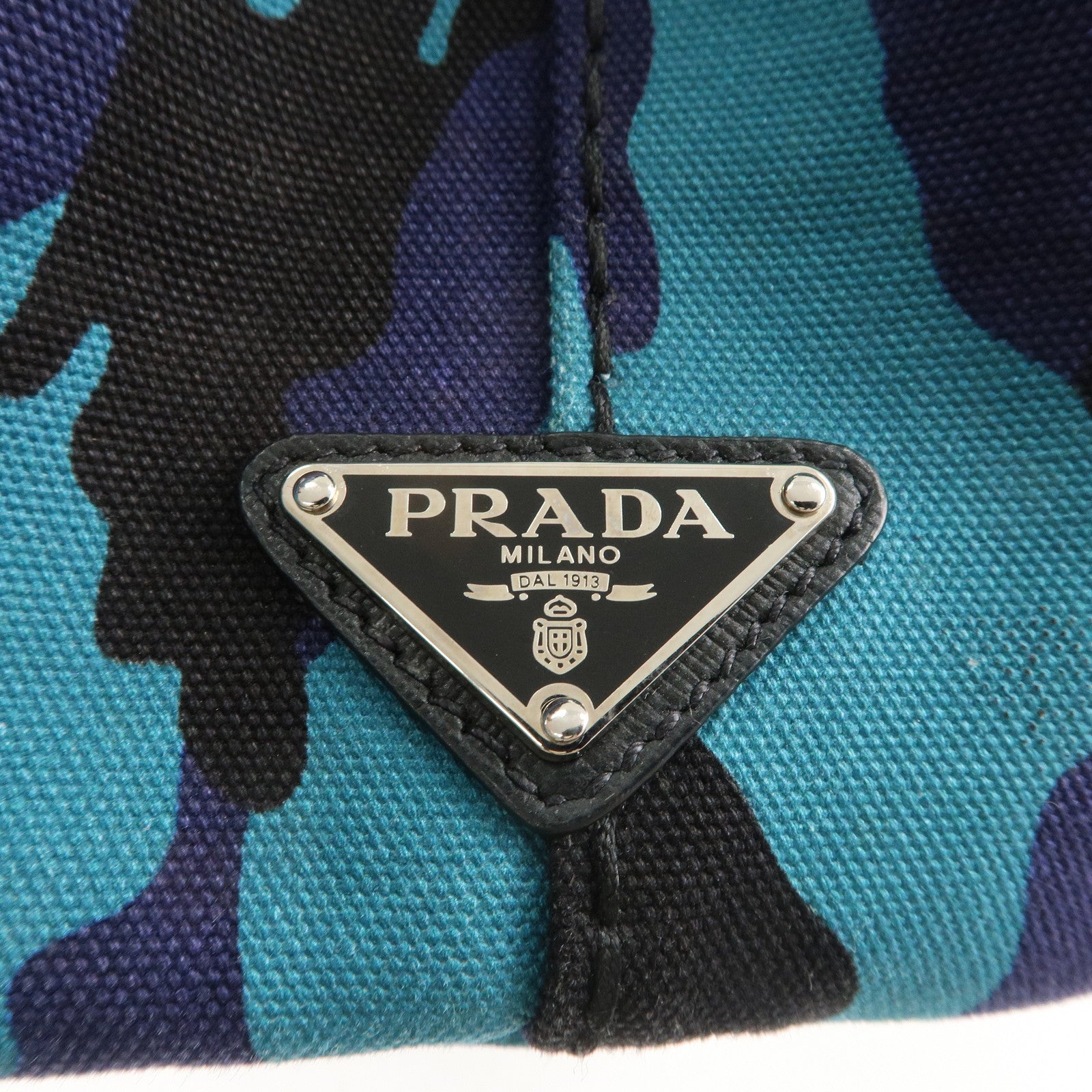 PRADA Logo Canapa Canvas Tote Bag Hand Bag Camouflage Blue B2642B