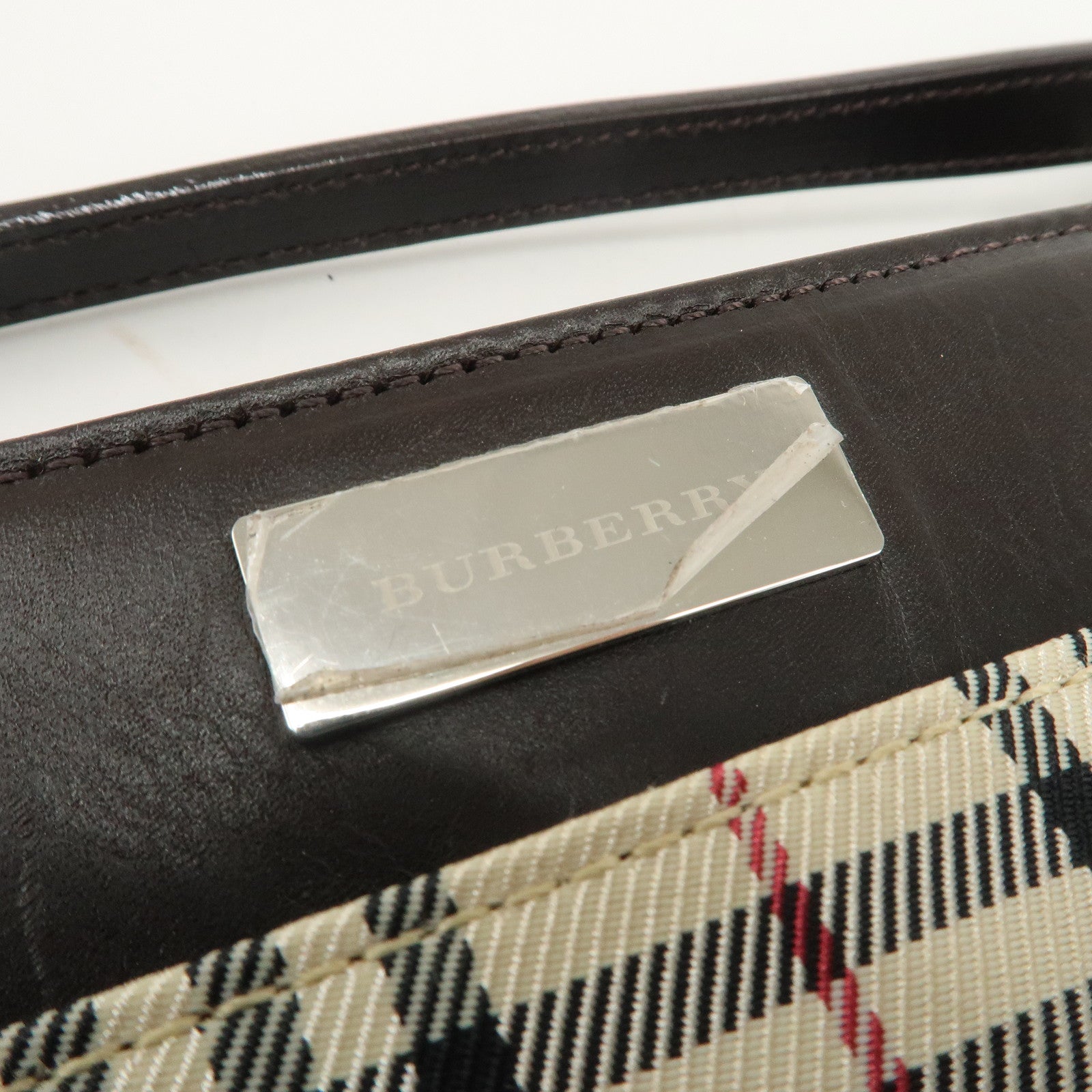 BURBERRY Canvas Leather Shoulder Bag Silver Hardware